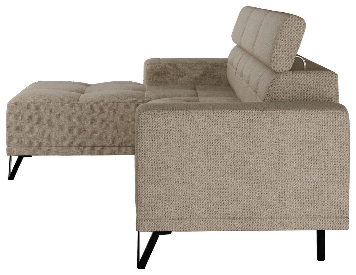 ECKSOFA in Chenille Beige  - Beige/Schwarz, Konventionell, Textil/Metall (178/264cm) - Hom`in