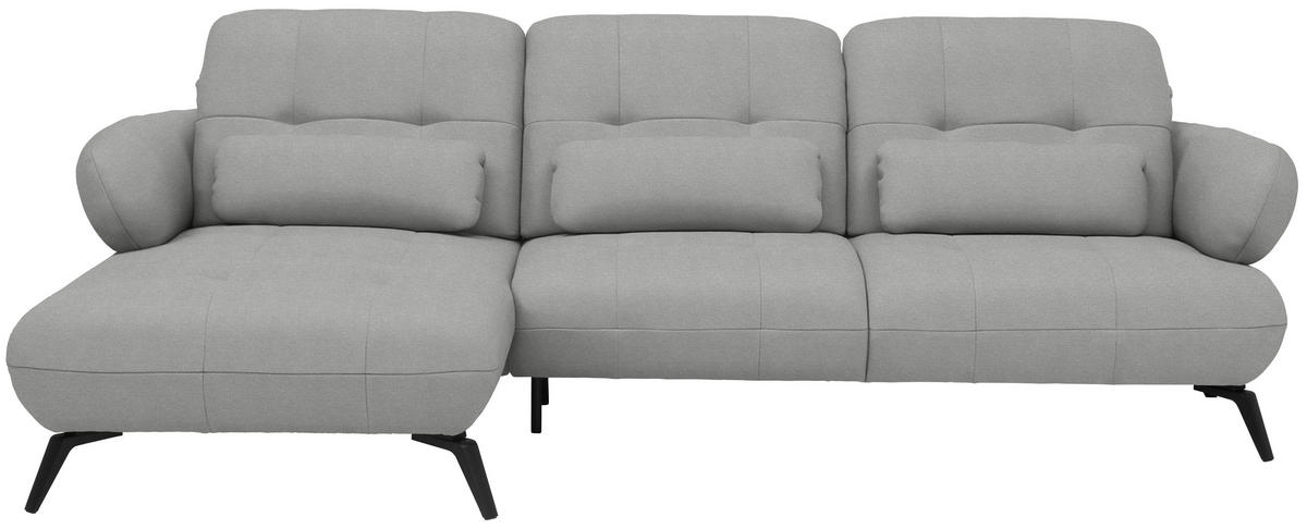 ECKSOFA Flachgewebe Hellgrau  - Hellgrau/Schwarz, Modern, Textil/Metall (180/282cm) - Novel