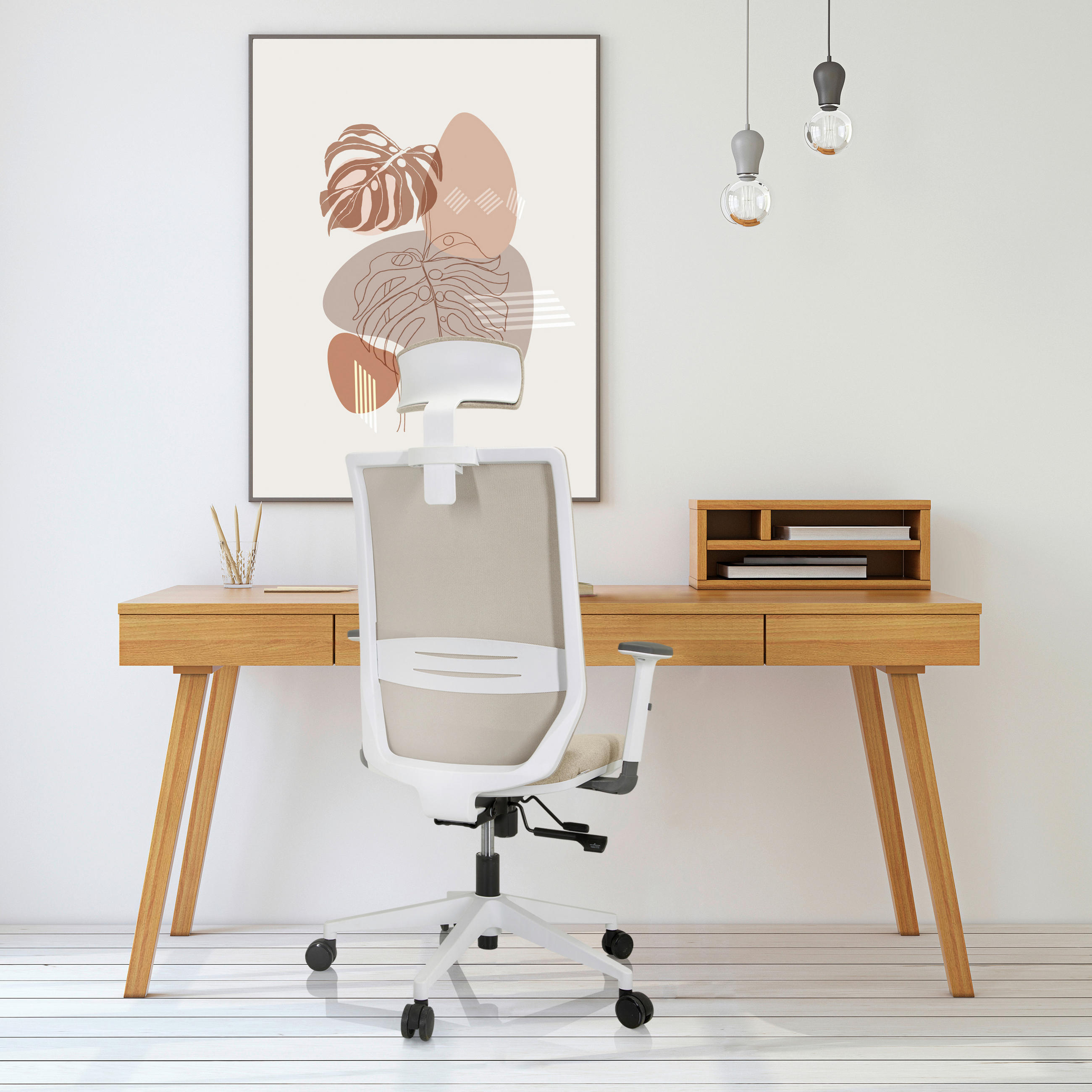 DREHSTUHL Netzbespannung, Flachgewebe Weiß, Beige  - Beige/Weiß, Basics, Kunststoff/Textil (70/117/62cm) - MID.YOU