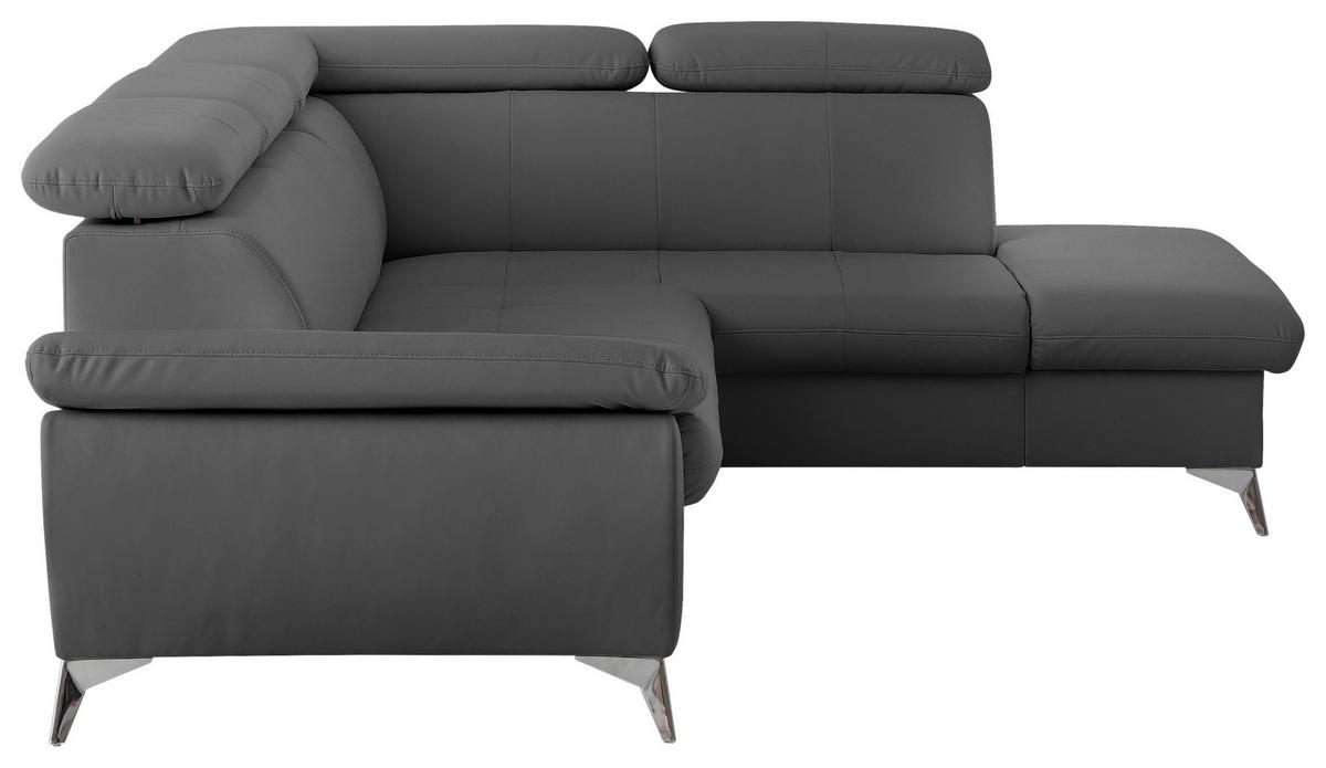 ECKSOFA Grau Lederlook  - Chromfarben/Grau, KONVENTIONELL, Textil/Metall (256/209cm) - Livetastic