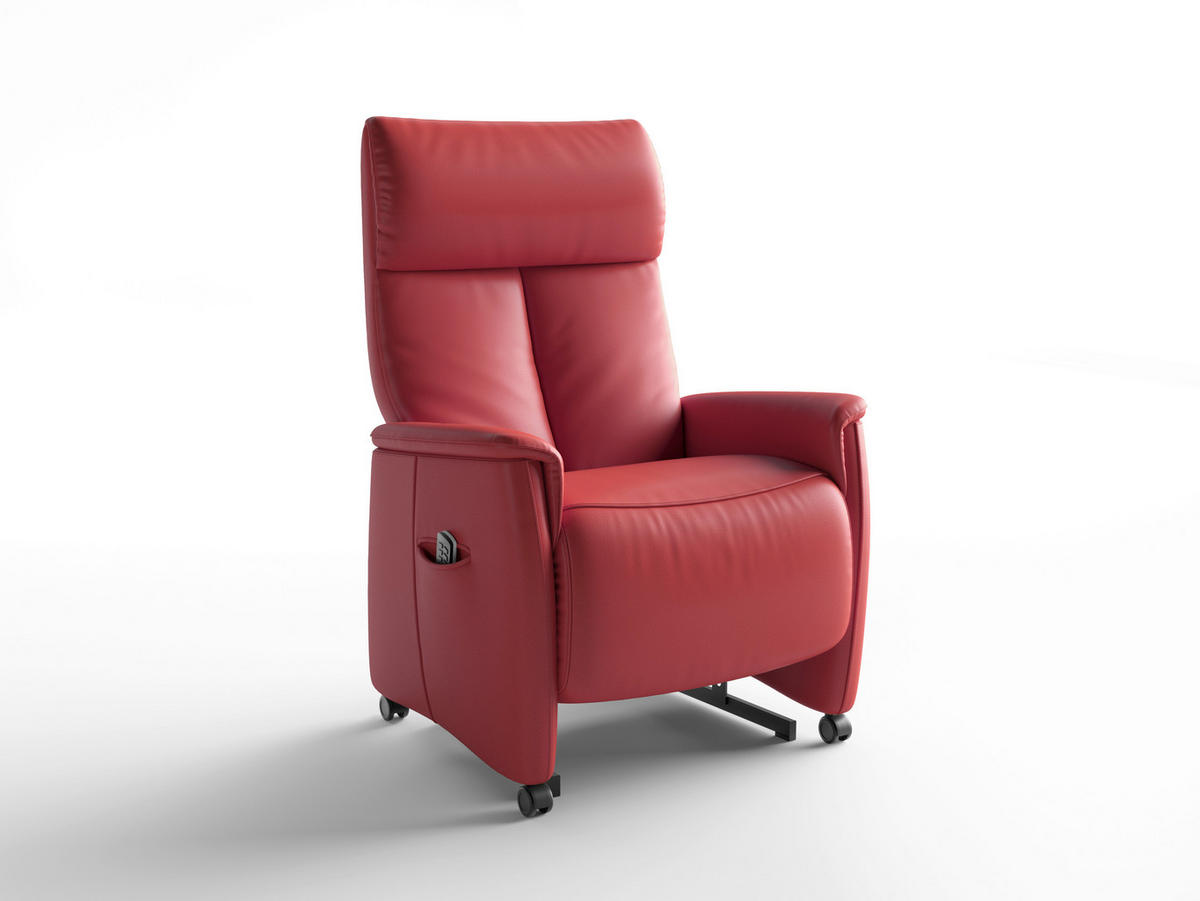 RELAXSESSEL TV CREMONA COMFORT E S1 Echtleder Kopfteilverstellung, Fußteilverstellung, Rücken echt    - Rot/Schwarz, Basics, Leder/Kunststoff (76/110/84cm) - Sit & More