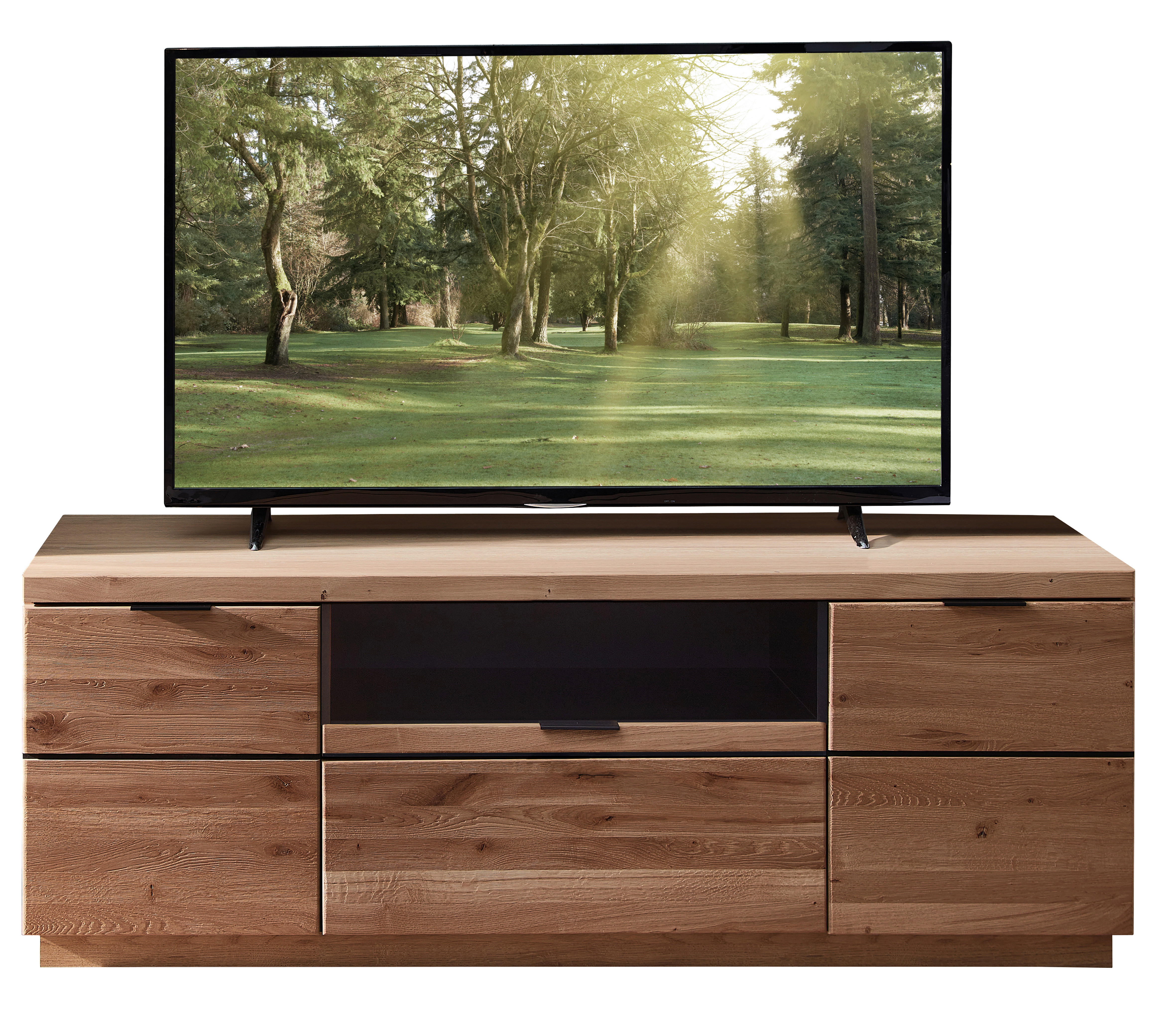 Linea Natura KOMODA POD TELEVIZI, divoký dub, černá, divoký dub, 166/60/50 cm