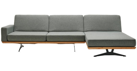 ECKSOFA in Flachgewebe Grau, Grün  - Schwarz/Grau, Natur, Holz/Textil (326/170cm) - Valnatura