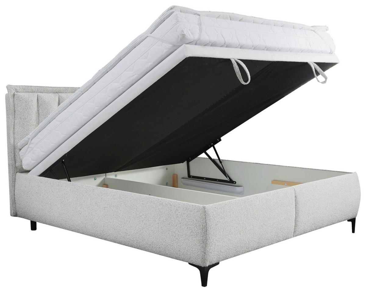 BOXBETT 180/200 cm,  in Hellgrau, Matratze, Lattenrost, Bettkasten, H2 = mittel  - Hellgrau/Schwarz, Design, Holz/Holzwerkstoff (180/200cm) - home24