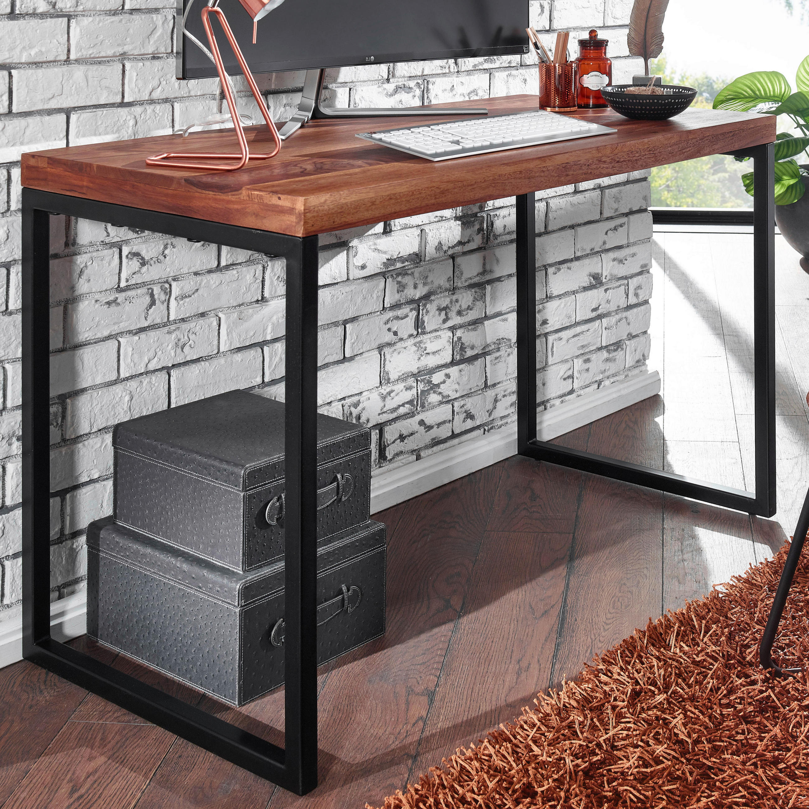 SCHREIBTISCH 117/59/76,5 cm  in Sheeshamfarben  - Sheeshamfarben/Schwarz, MODERN, Holz/Metall (117/59/76,5cm) - MID.YOU