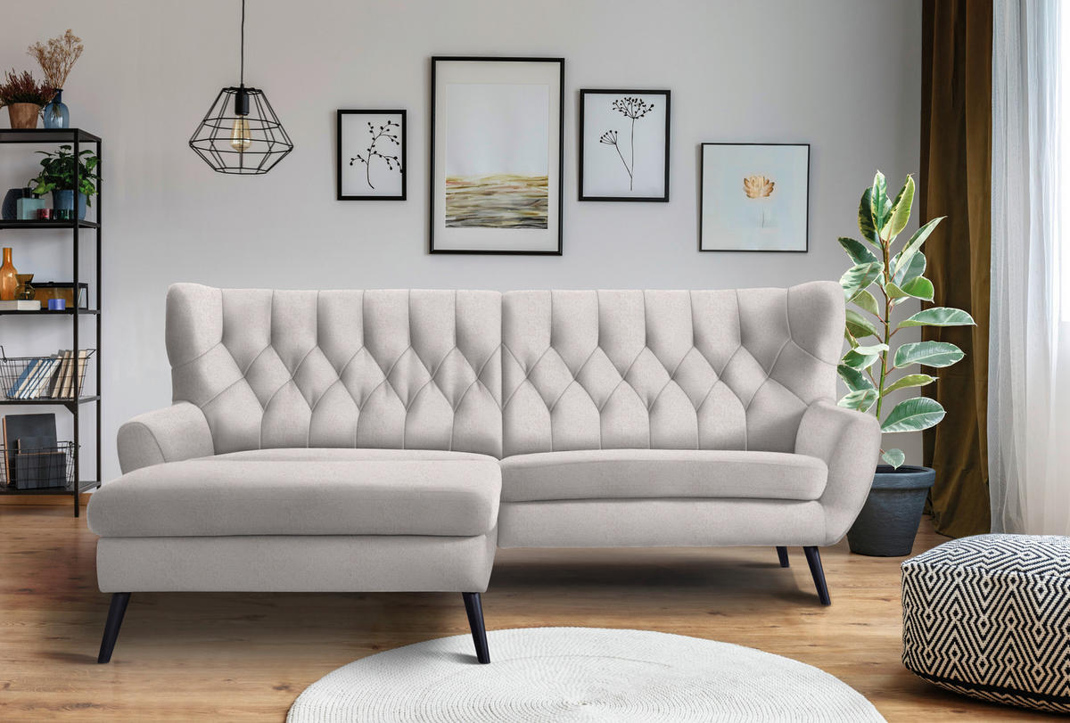 ECKSOFA Beige Flachgewebe  - Beige/Schwarz, Design, Holz/Textil (165/237cm) - Stylife