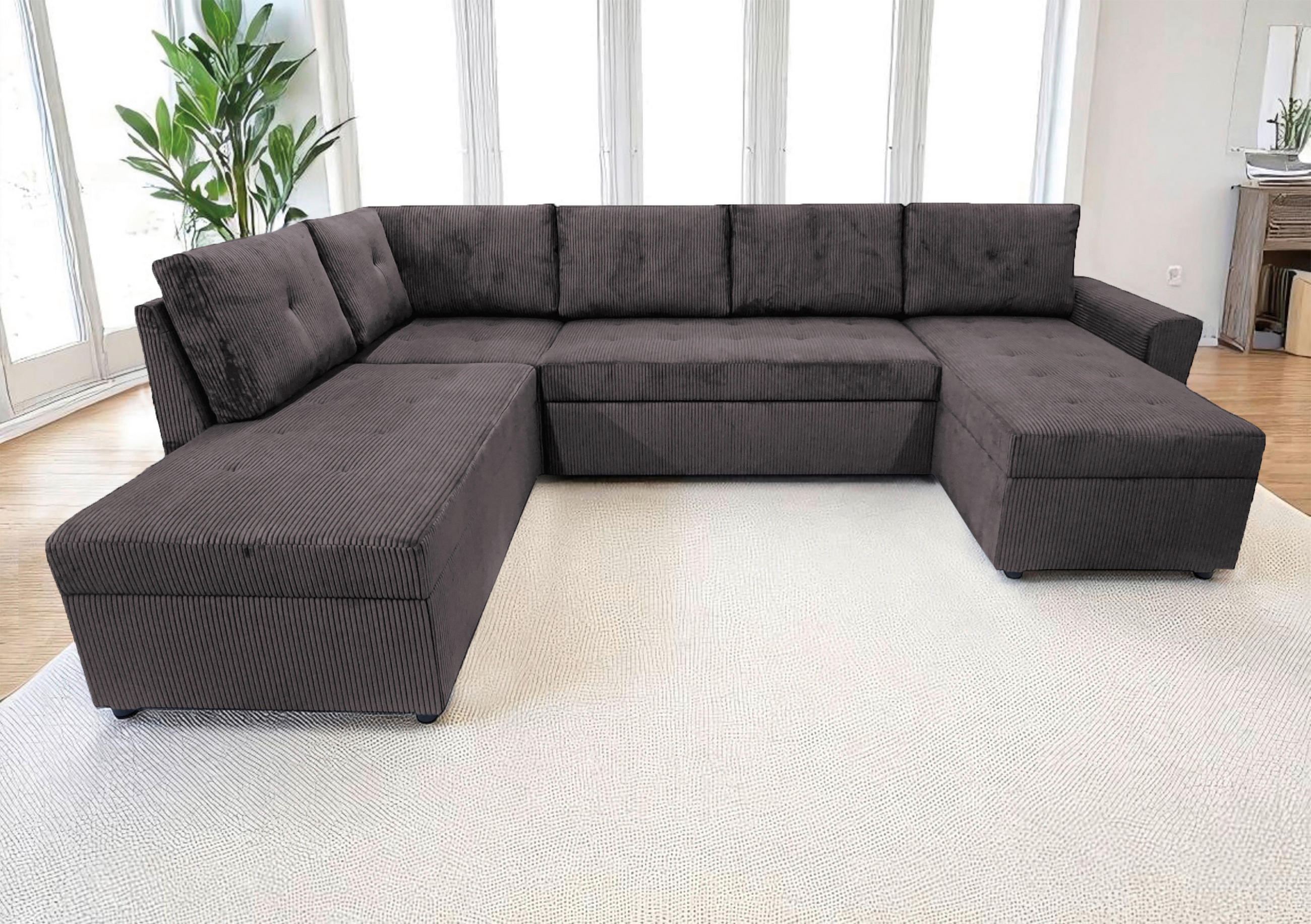 WOHNLANDSCHAFT TERMOLI Graubraun Cord  - Graubraun/Schwarz, Design, Kunststoff/Textil (155/296/155cm) - MID.YOU