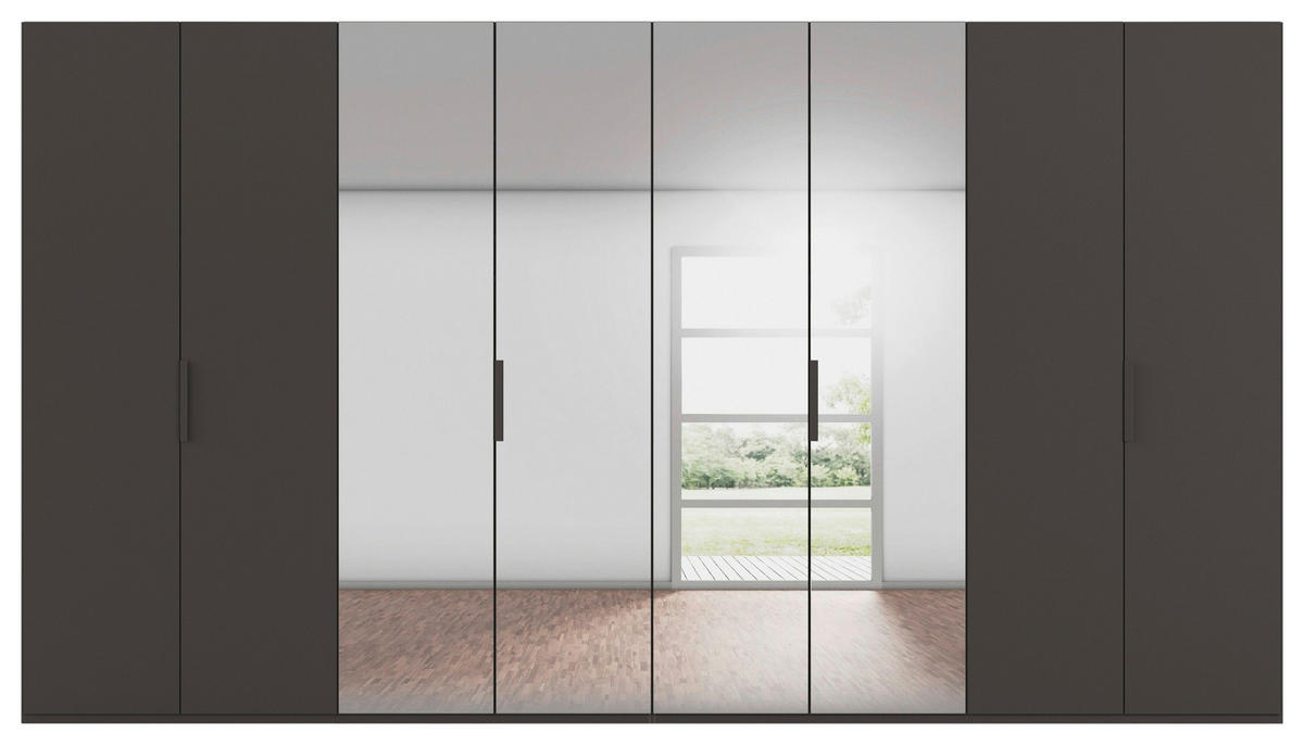 DREHTÜRENSCHRANK 400/223/61 cm,  in Graphitfarben, 8-türig  - Graphitfarben, Basics, Glas/Holzwerkstoff (400/223/61cm) - Novel