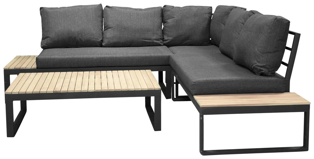 LOUNGEGARNITUR 225/225 cm Akazie Aluminium  - Dunkelgrau/Grau, KONVENTIONELL, Holz/Textil (225/225cm) - Gardenson