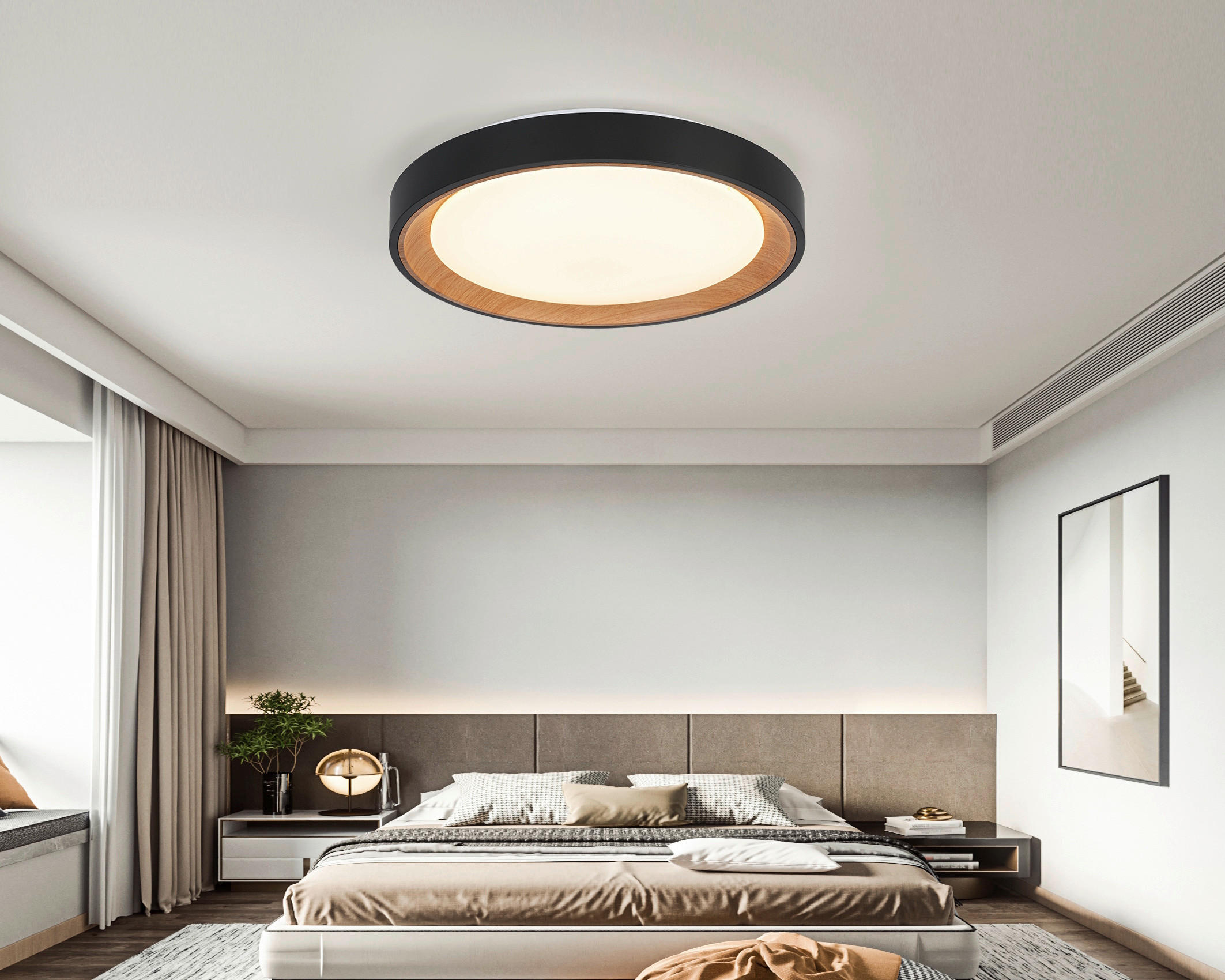 DECKENLEUCHTE 40/7 cm   - Eichefarben/Schwarz, Trend, Kunststoff/Metall (40/7cm) - Novel