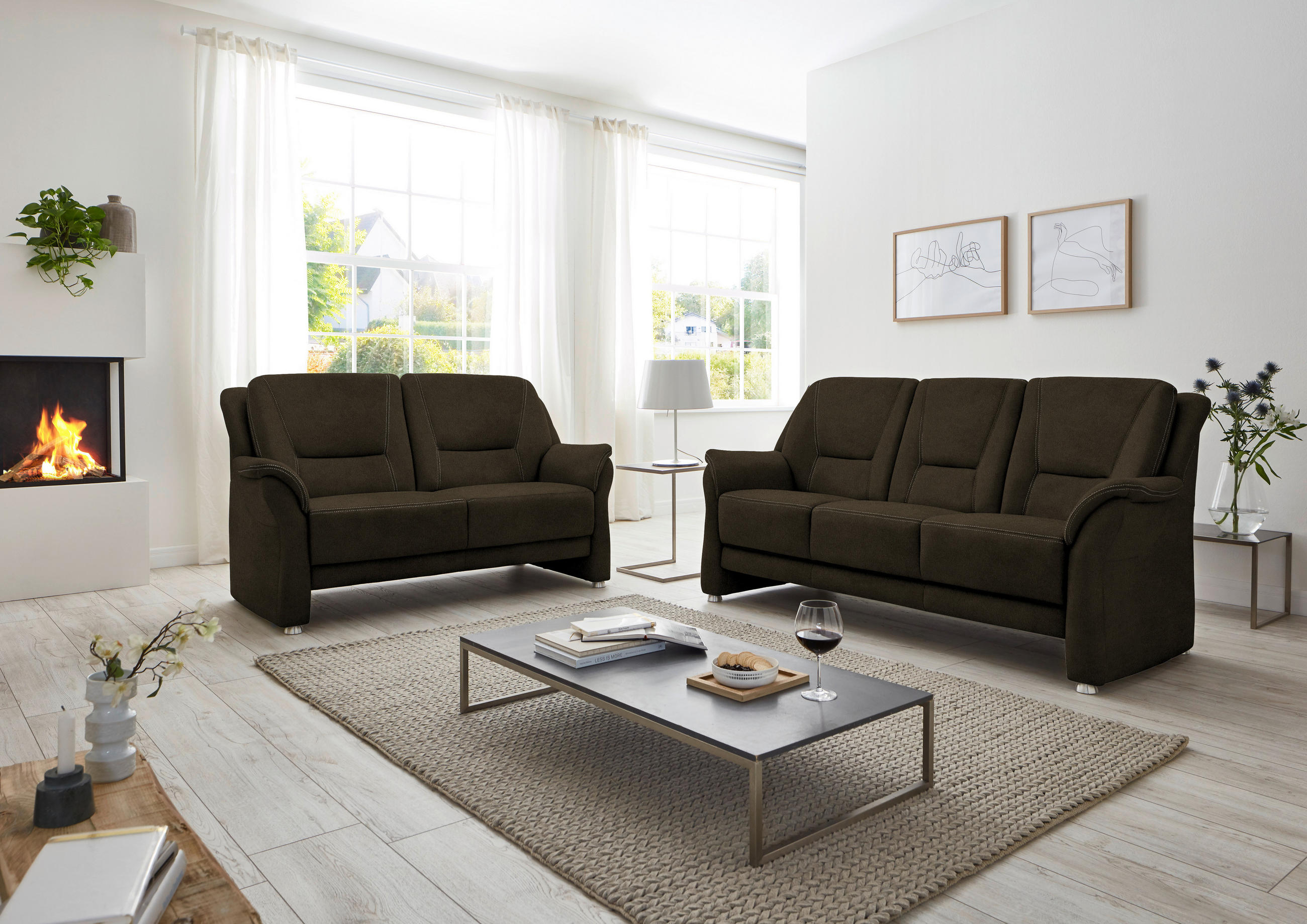 2,5-SITZER in Mikrofaser Grün  - Beige/Alufarben, Konventionell, Textil/Metall (172/100/89cm) - Beldomo Comfort