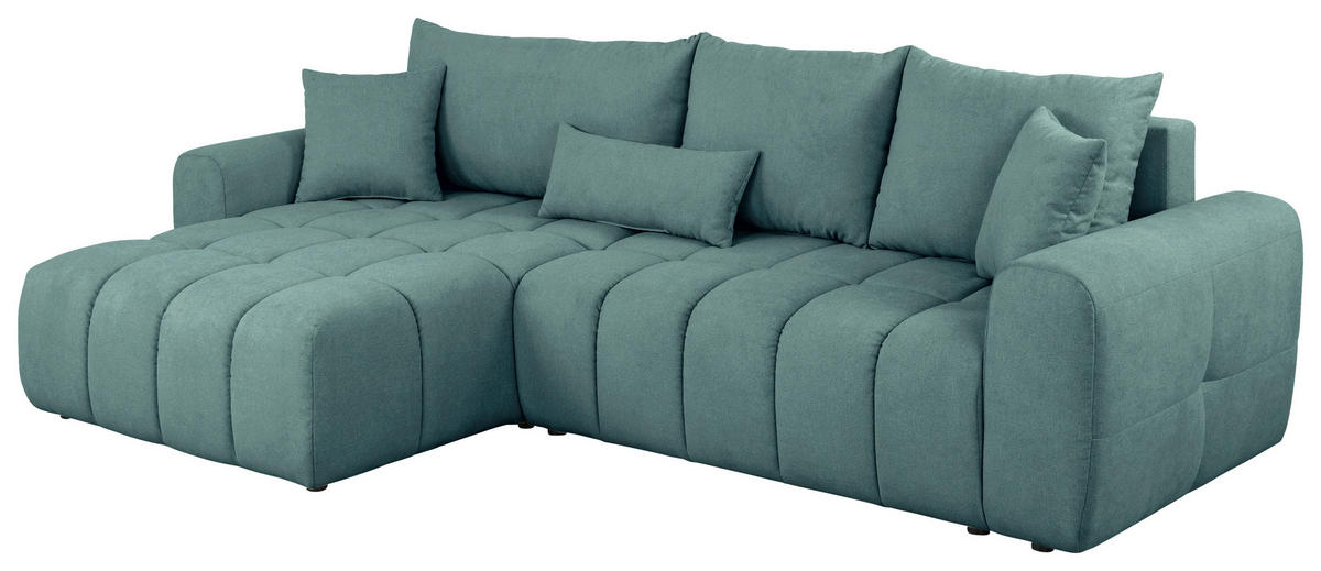 ECKSOFA Petrol Velours  - Petrol/Schwarz, KONVENTIONELL, Kunststoff/Textil (168/298cm) - Carryhome