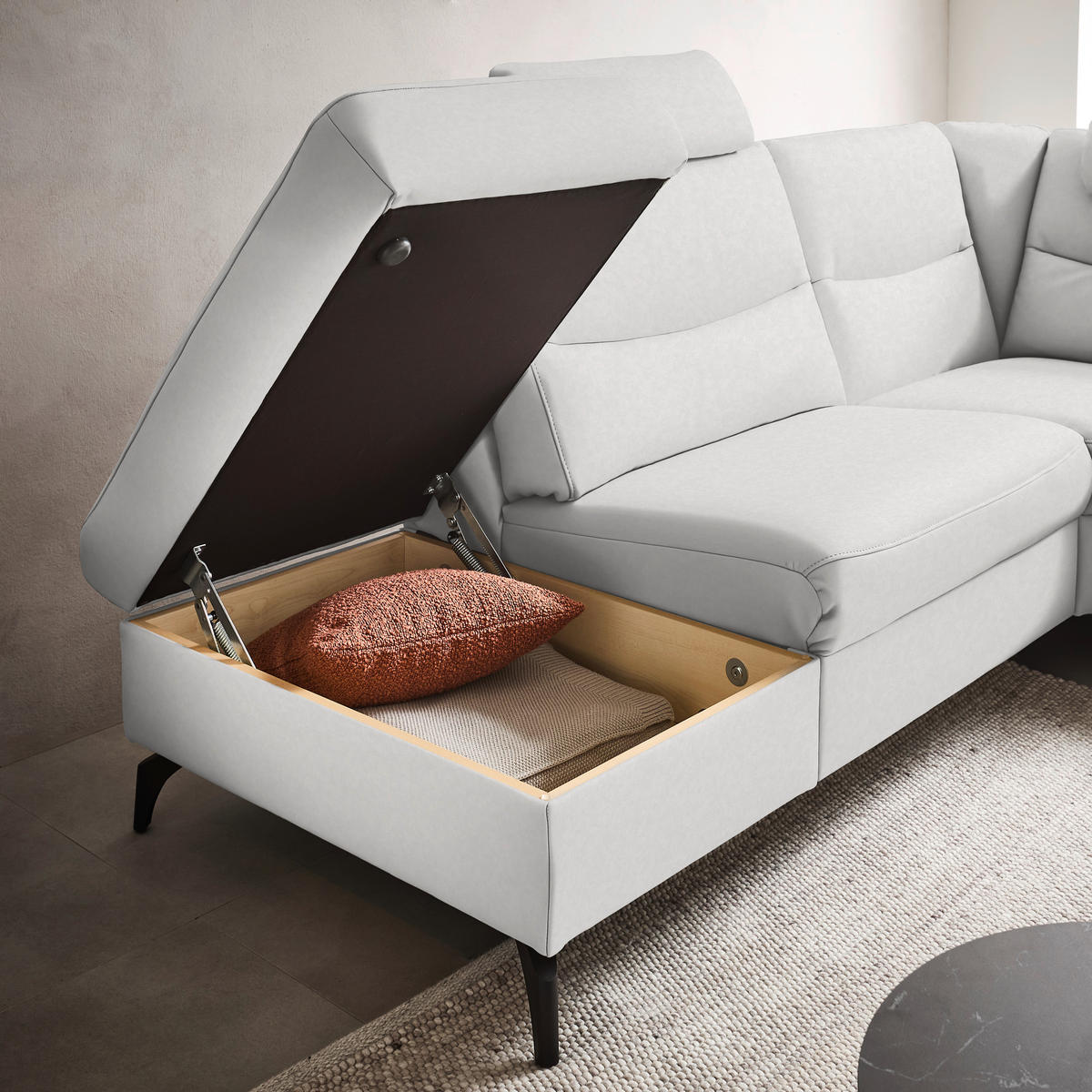 ECKSOFA in Echtleder Weiss  - Weiss/Anthrazit, Design, Leder/Metall (249/280cm) - Himolla Komfortklass