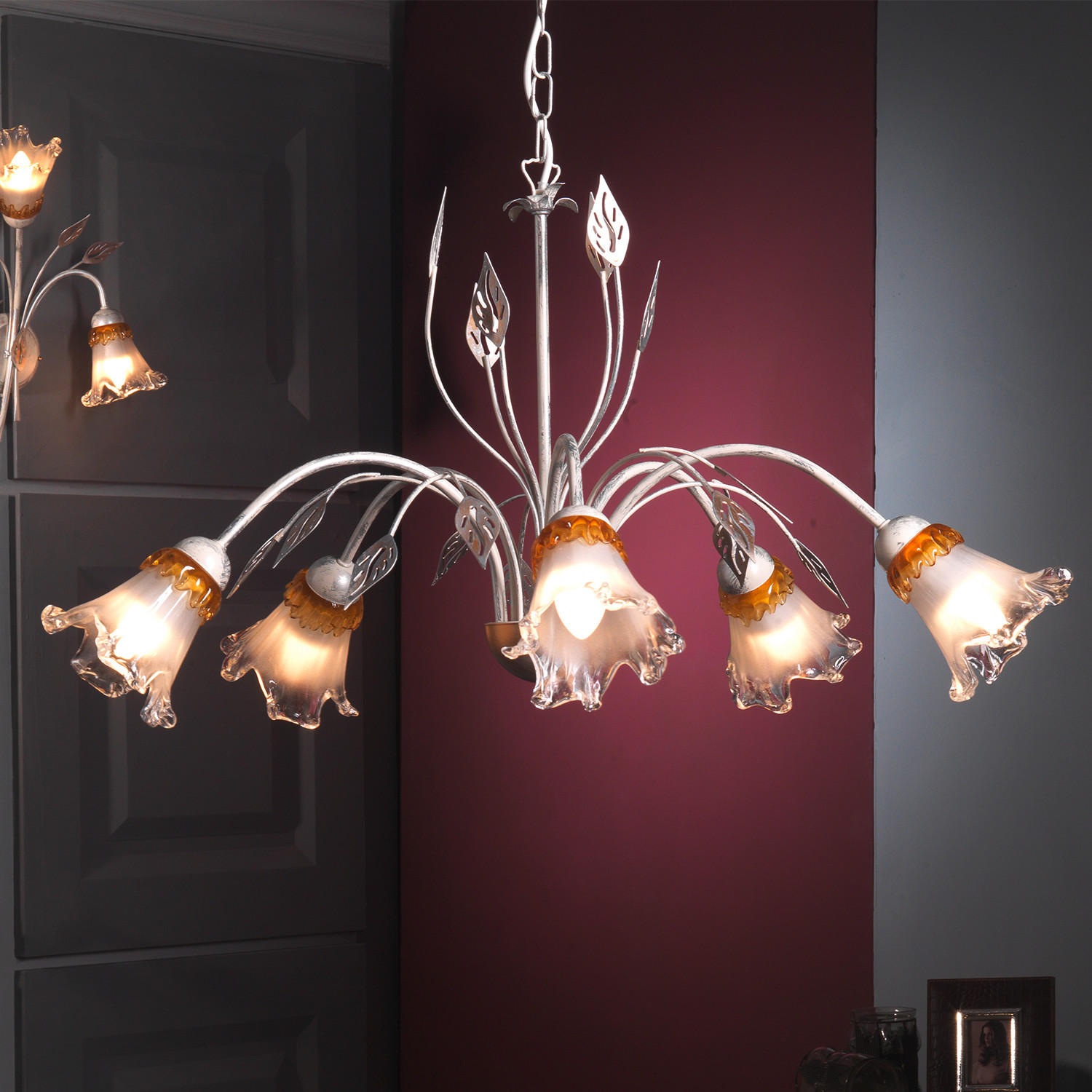 KRONLEUCHTER 80/105 cm   - Weiß, KONVENTIONELL, Glas/Metall (80/105cm)