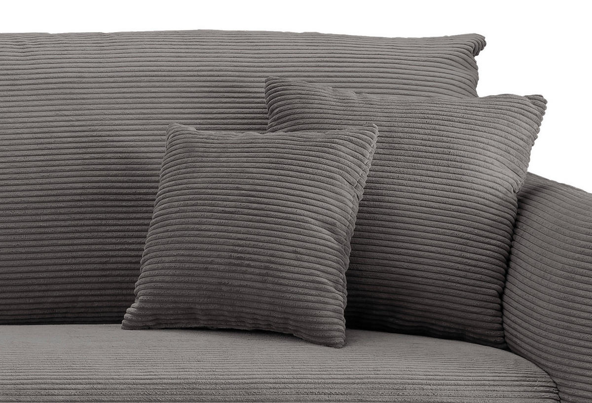 ECKSOFA in Cord Grau  178/264-302 cm  - Schwarz/Grau, Design, Textil/Metall (178/264-302cm) - Livetastic