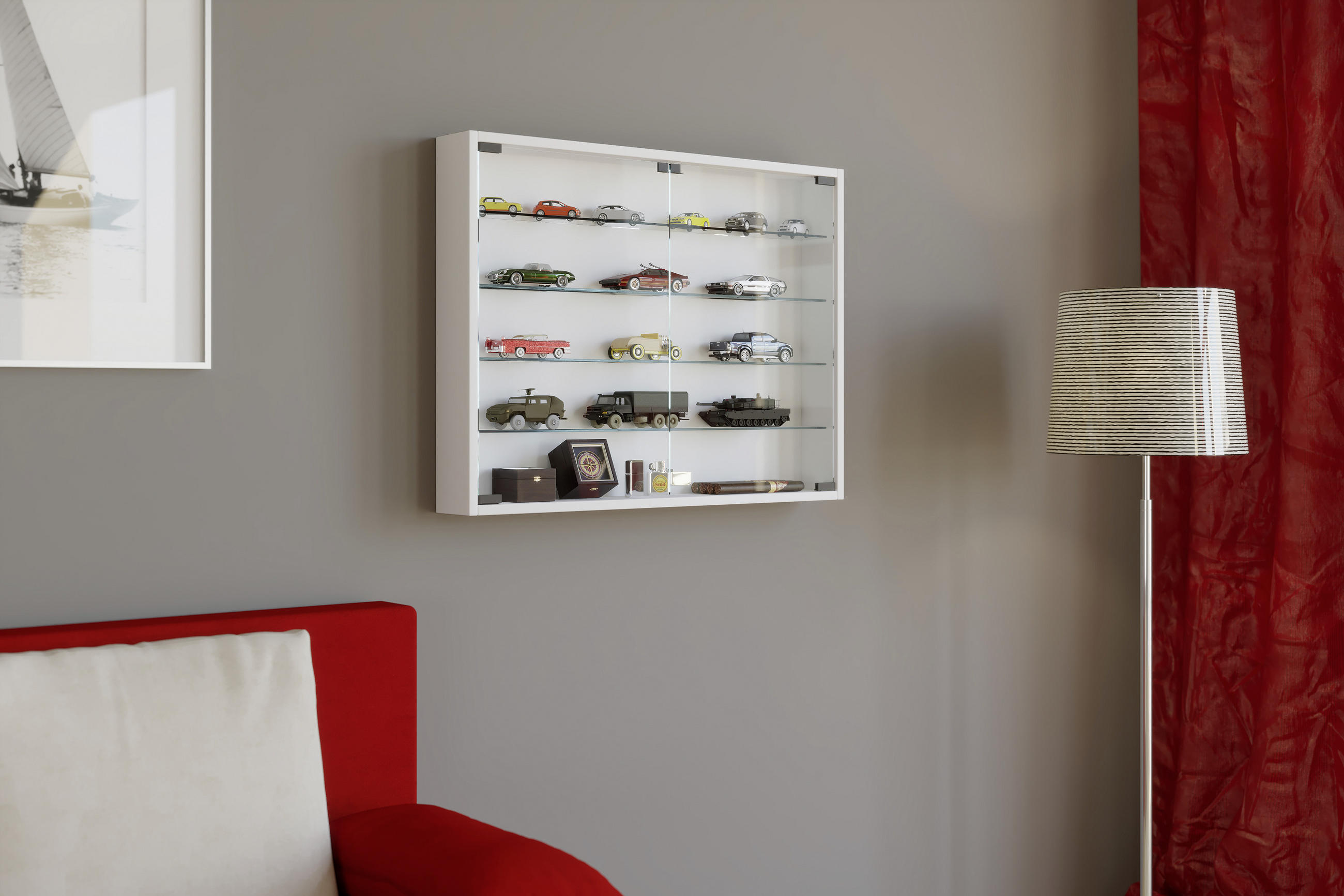 HÄNGEVITRINE Weiß Befestigungsmaterial - Transparent/Schwarz, KONVENTIONELL, Glas/Kunststoff (80/60/10cm) - MID.YOU