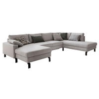WOHNLANDSCHAFT Hellgrau Flachgewebe  - Hellgrau/Schwarz, Design, Textil/Metall (162/336/220cm) - Hom`in