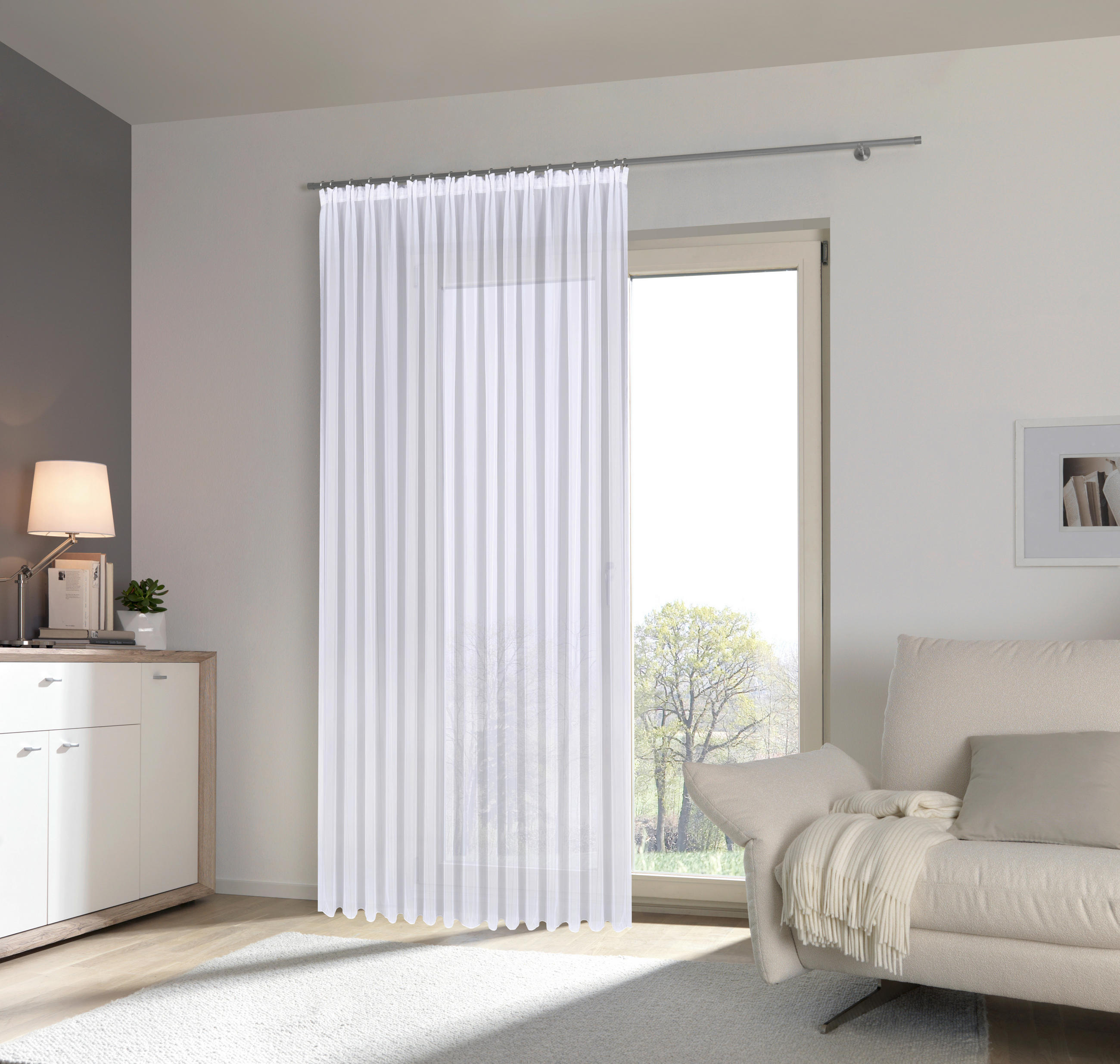 FERTIGSTORE  halbtransparent   300/245 cm  - Weiß/Grau, Basics, Textil (300/245cm) - Esposa