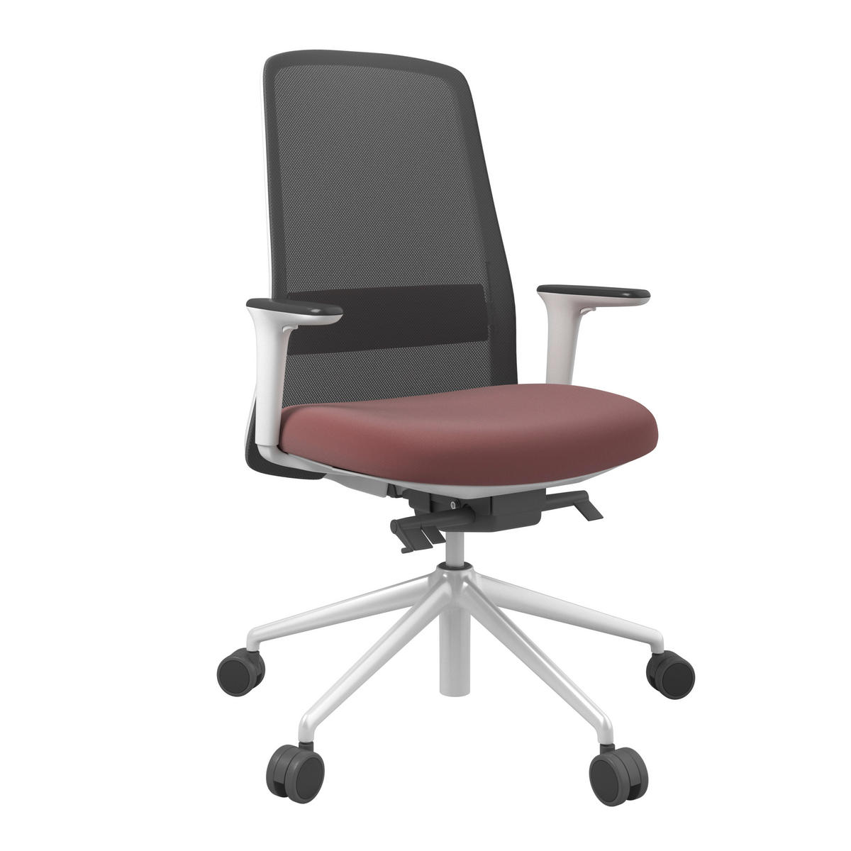 DREHSTUHL Schwarz, Weiß, Dunkelrot  - Schwarz/Weiß, MODERN, Leder/Kunststoff (70/103-115/70cm)