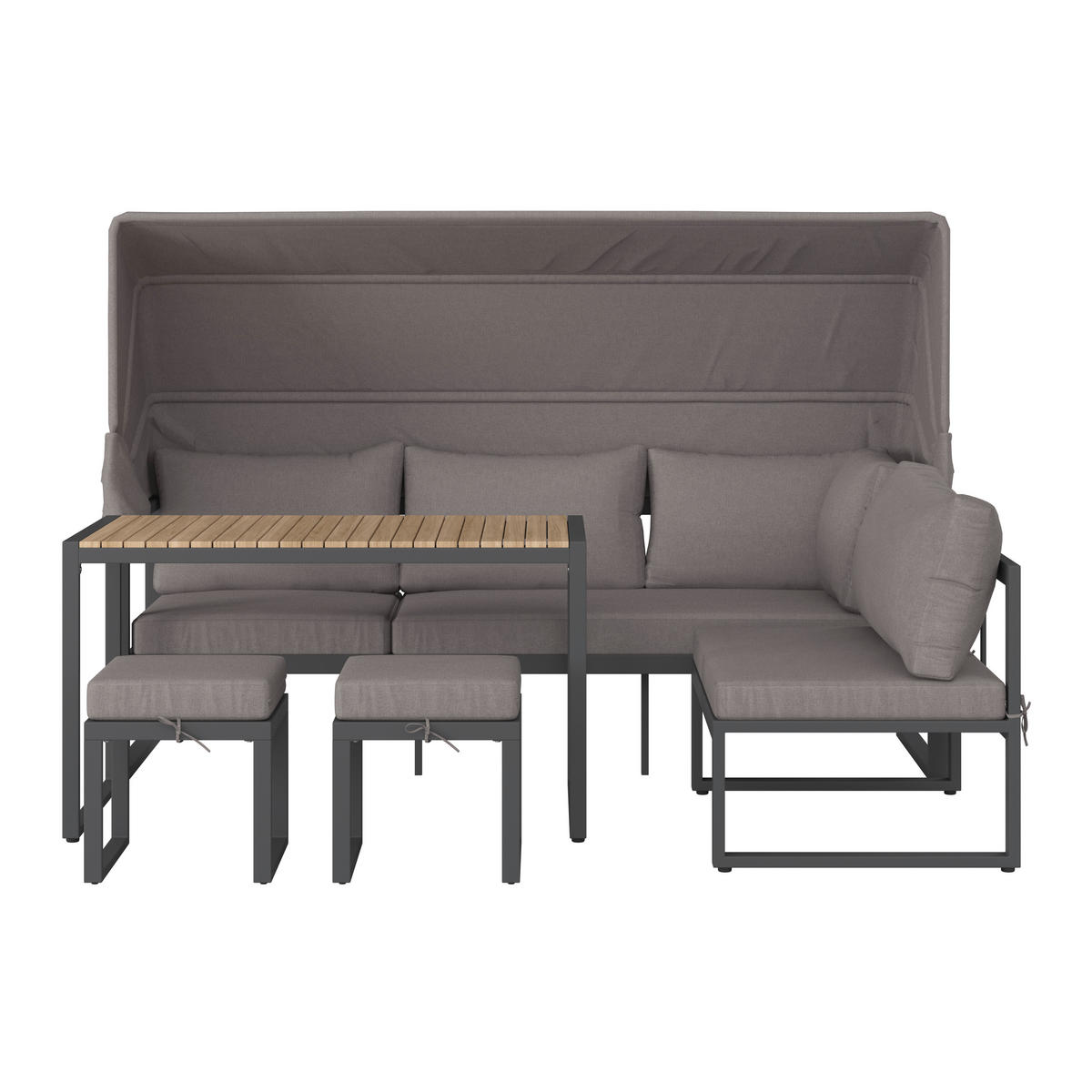 LOUNGE GARNITURA  antracit, taupe, boje tikovine   - boje tikovine/taupe, Konvencionalno, drvo/metal (213/146/120cm) - Ambia Garden