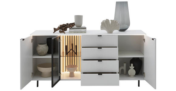 SIDEBOARD Weiß  186/82,8/46 cm  - Schwarz/Weiß, Design, Glas/Holzwerkstoff (186/82,8/46cm) - Dieter Knoll