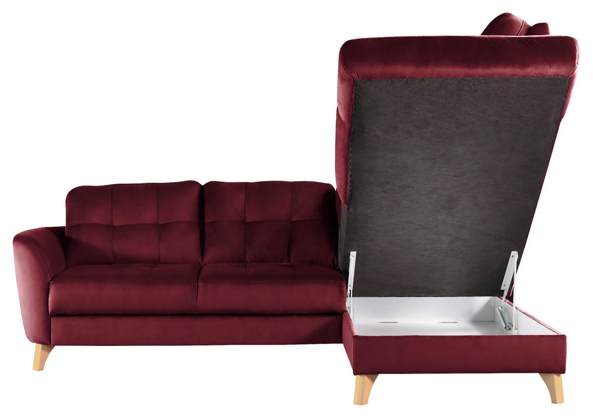ECKSOFA Rot Samt  - Buchefarben/Rot, Design, Holz/Textil (236/190cm) - Livetastic