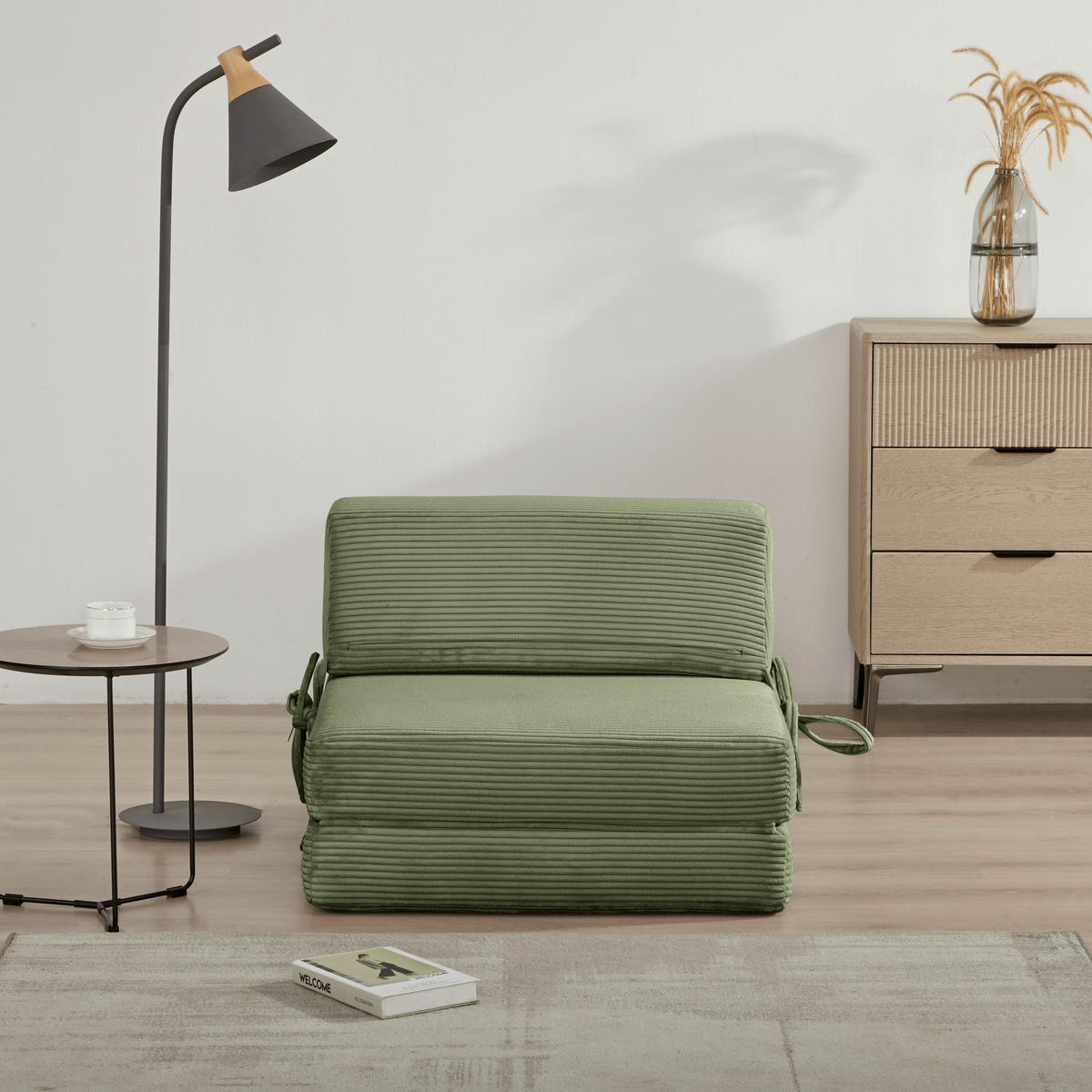 BÄDDFÅTÖLJ i manchester olivgrön  - olivgrön, Design, metall/textil (65/57/81cm) - Livetastic