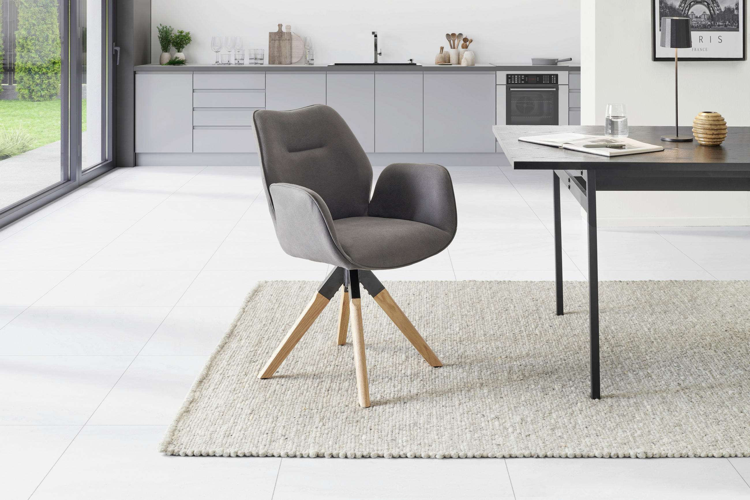 ARMLEHNSTUHL in Holz, Textil Anthrazit, Naturfarben  - Anthrazit/Naturfarben, MODERN, Holz/Textil (61/86/62cm) - Livetastic