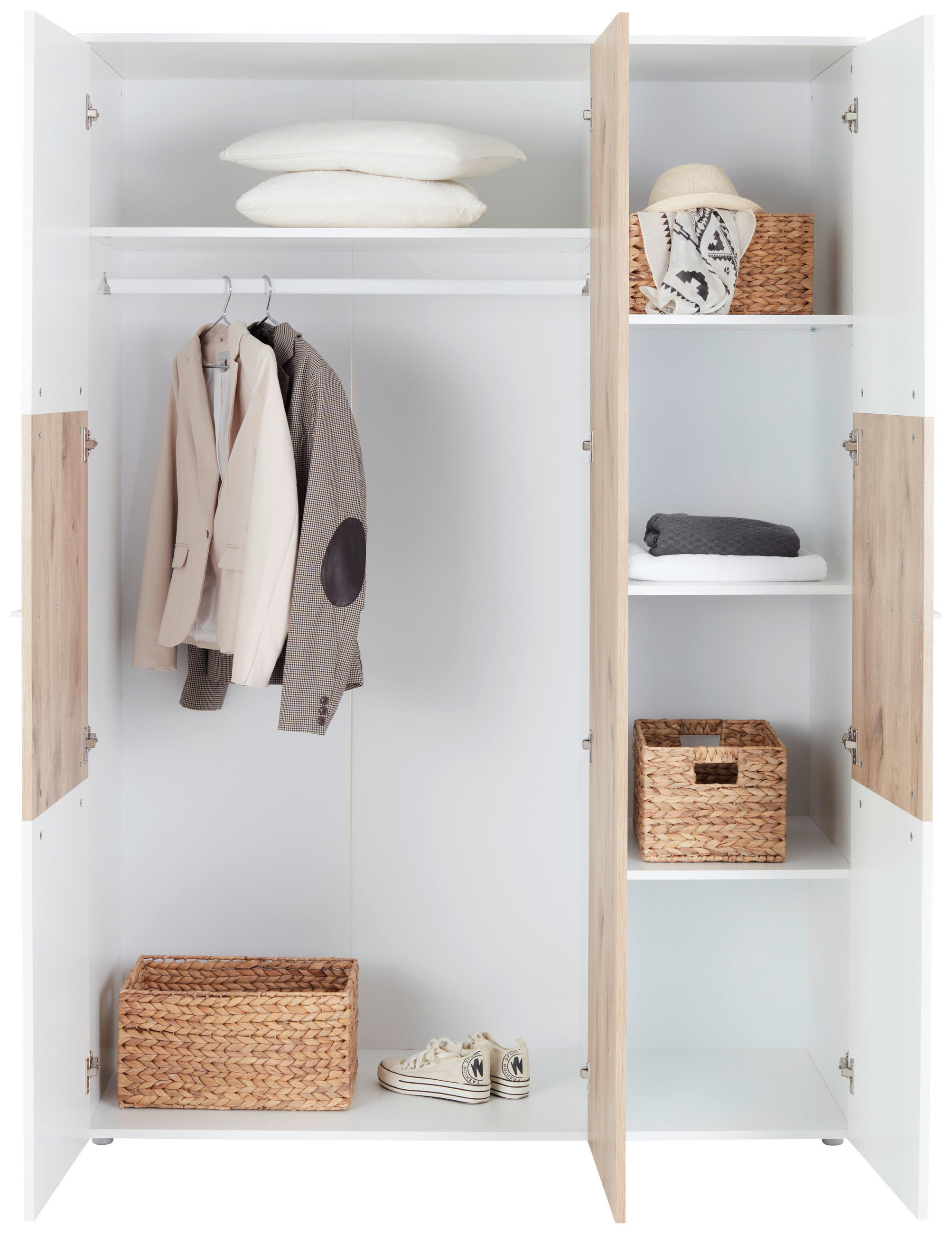 KLEIDERSCHRANK 135/195/60 cm 3-türig Weiß, Eichefarben  - Eichefarben/Weiß, KONVENTIONELL, Holzwerkstoff/Kunststoff (135/195/60cm) - MID.YOU