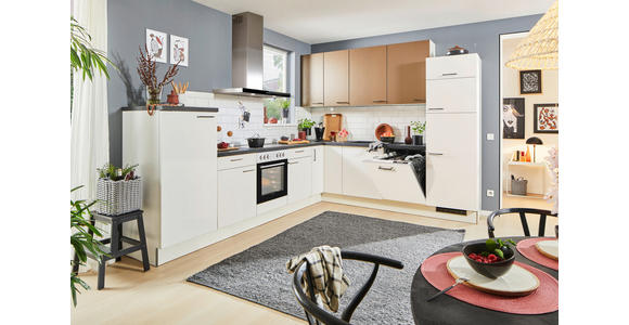 ECKKÜCHE 330/270 cm in Weiß, Bronzefarben - Schwarz/Weiß, Design, Holzwerkstoff/Metall (330/270cm) - Xora