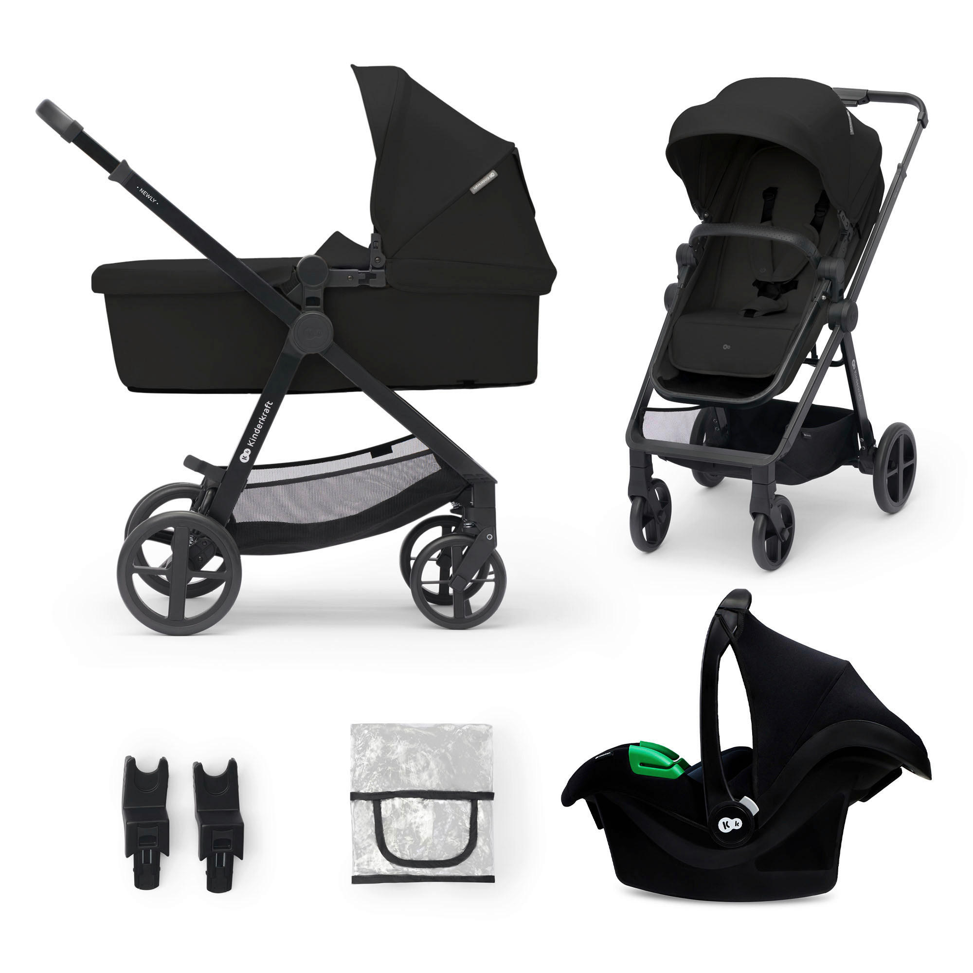 KINDERWAGENSET  Newly 4 in 1  Black  - Schwarz, Basics, Metall (54/100/94cm) - Kinderkraft