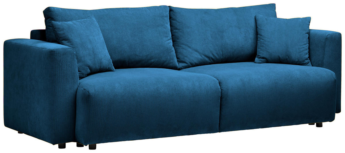 SCHLAFSOFA  mit Stoffauswahl, Schlafen auf Sitzhöhe, Rücken echt Cord Blau  - Blau/Schwarz, Design, Kunststoff/Textil (250/92/105cm) - Carryhome