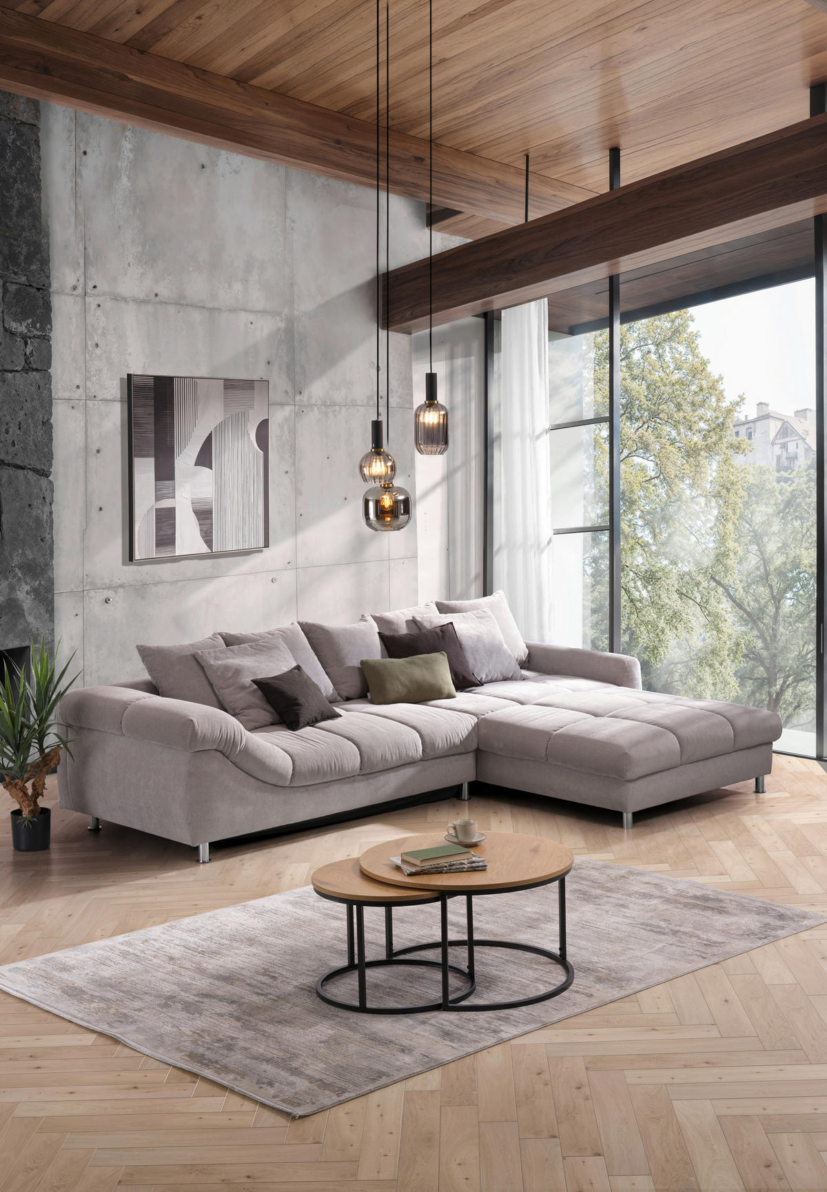 ECKSOFA Grau, Silberfarben Webstoff  - Silberfarben/Grau, Design, Textil/Metall (337/228cm) - Carryhome