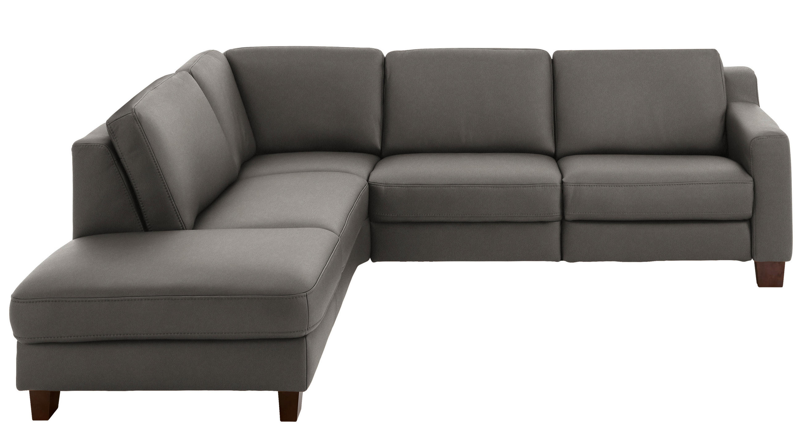 ECKSOFA in Echtleder Graubraun  - Eichefarben/Graubraun, Design, Leder/Holz (235/259cm) - Valdera