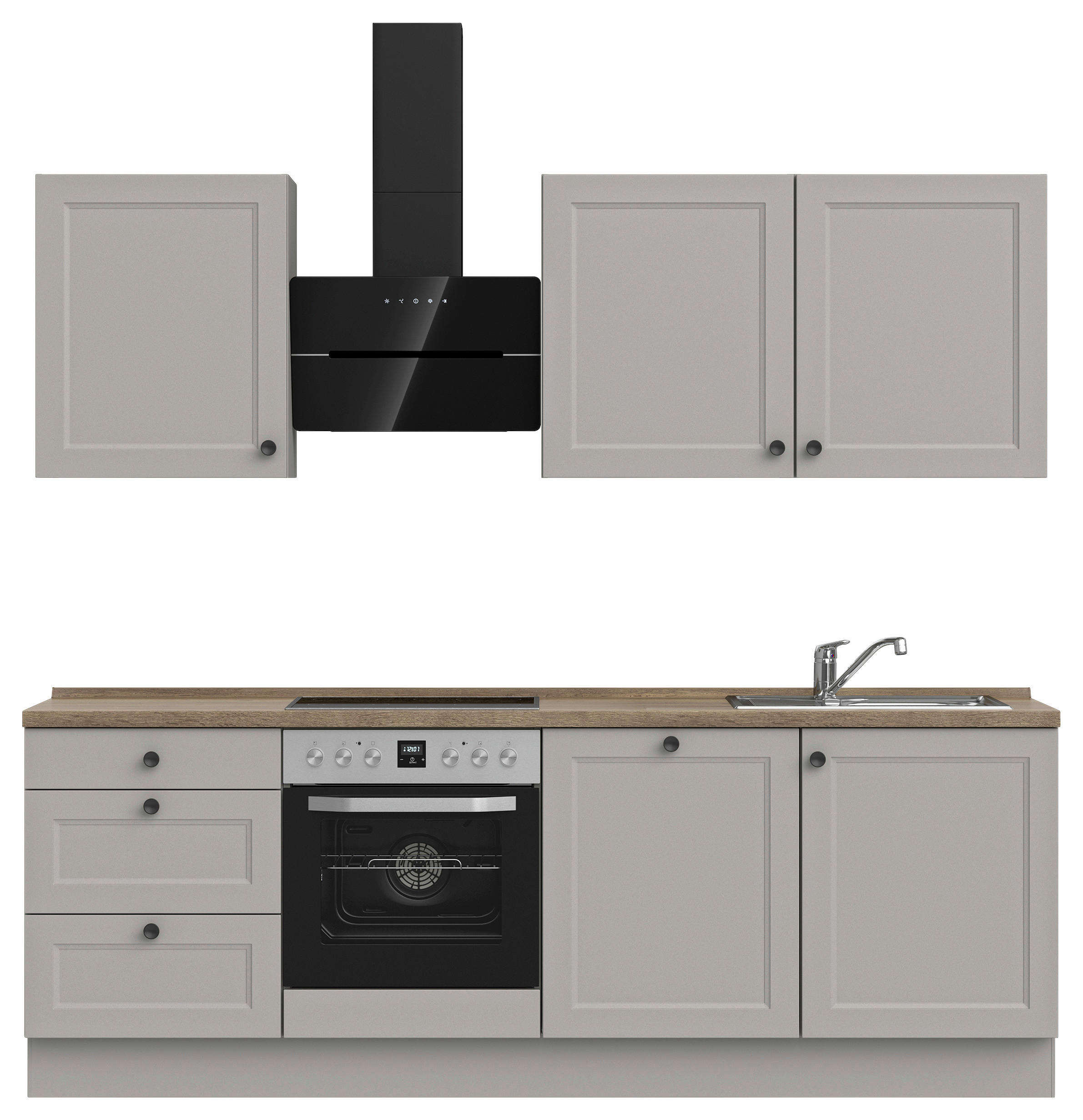 KÜCHENLEERBLOCK 240 cm   in Grau, Eiche dunkel  - Eiche dunkel/Schwarz, MODERN, Holzwerkstoff/Metall (240cm) - Nobilia