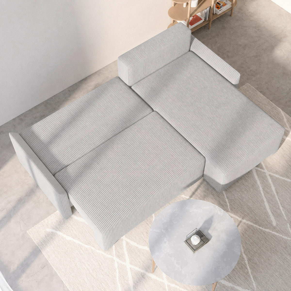 ECKSOFA LOCO in Cord Hellgrau  - Hellgrau/Schwarz, Design, Kunststoff/Textil (174/245cm) - MID.YOU