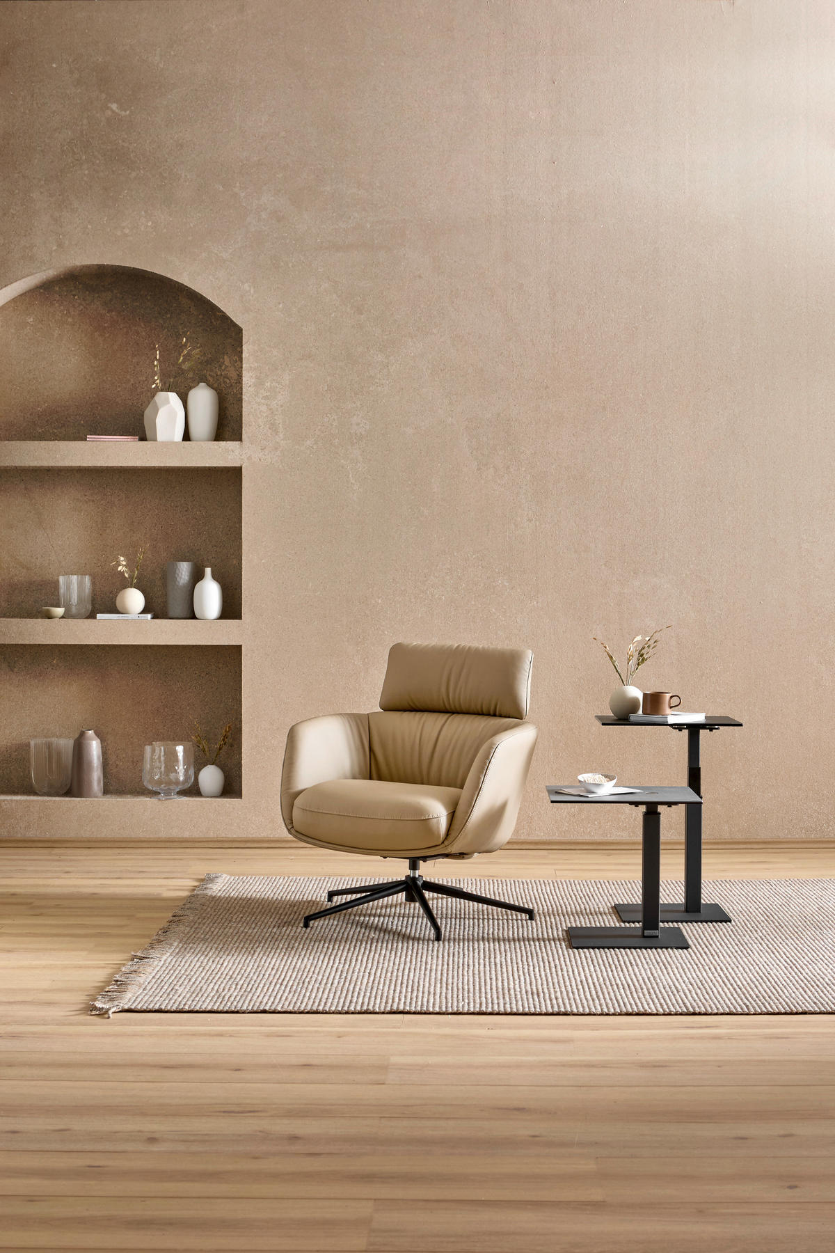 RELAXSESSEL Echtleder    - Hellbraun/Schwarz, Design, Leder/Metall (73/86/83cm) - Dieter Knoll