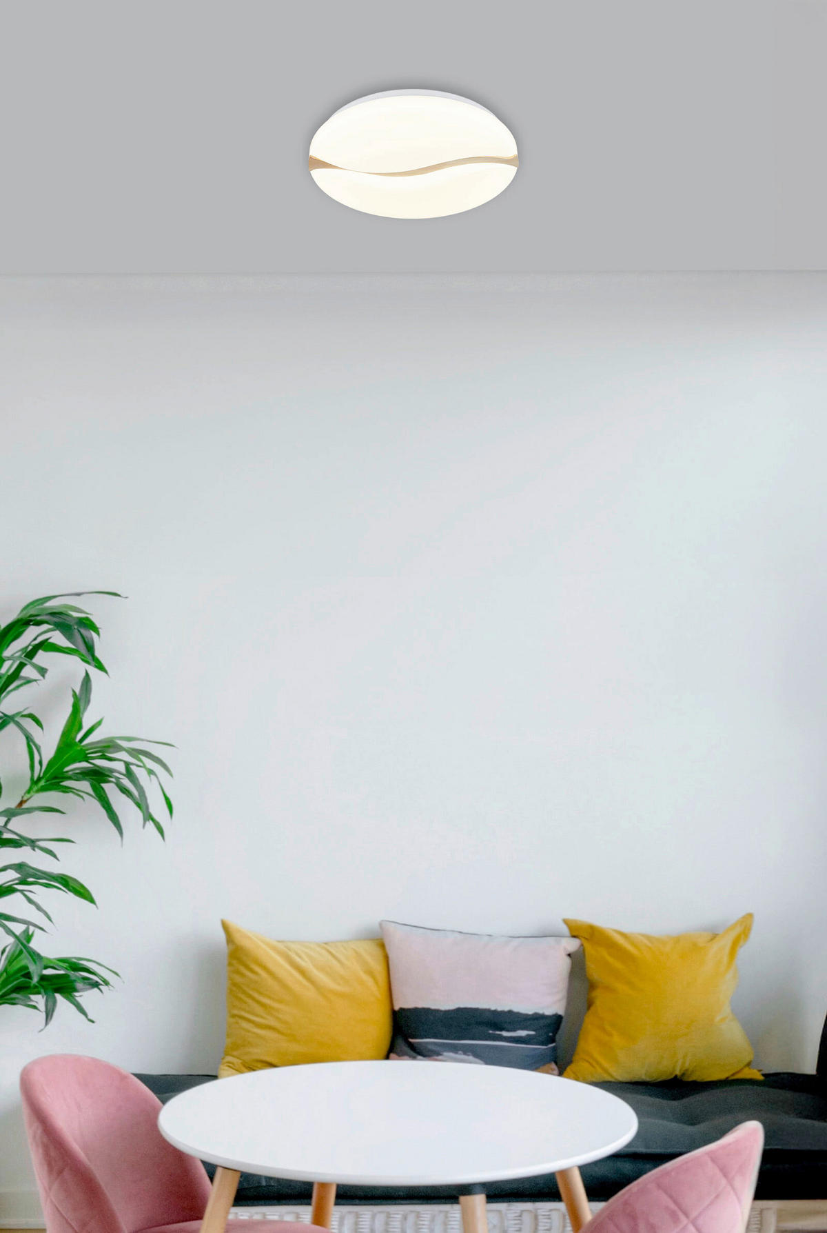 STROPNÍ LED SVÍTIDLO, 33/7 cm  - bílá/hnědá, Basics, kov/dřevo (33/7cm) - Globo