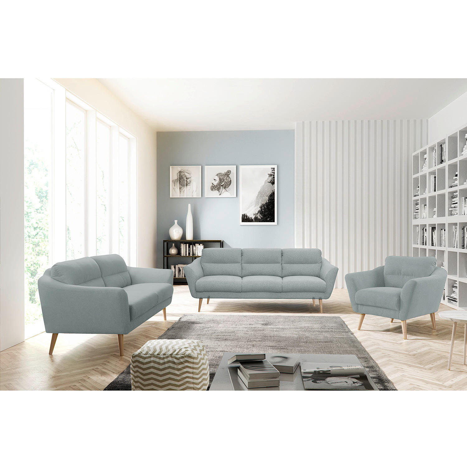 SESSEL in Webstoff Hellblau  - Buchefarben/Hellblau, Design, Holz/Textil (92/87/88cm) - Livetastic