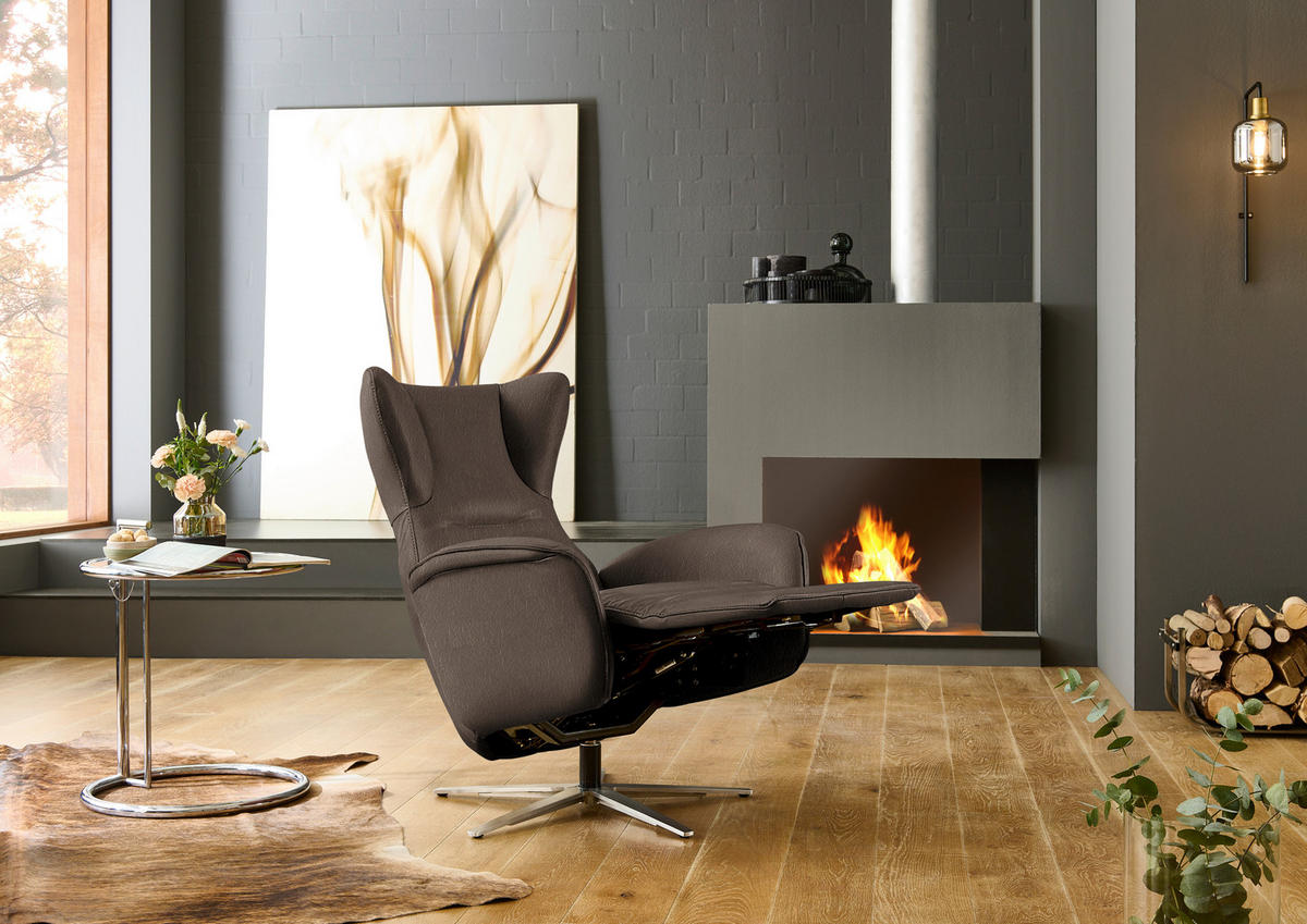 RELAXSESSEL Leder Dunkelbraun  - Dunkelbraun/Schwarz, Design, Leder/Metall (75/106/86cm) - Valdera