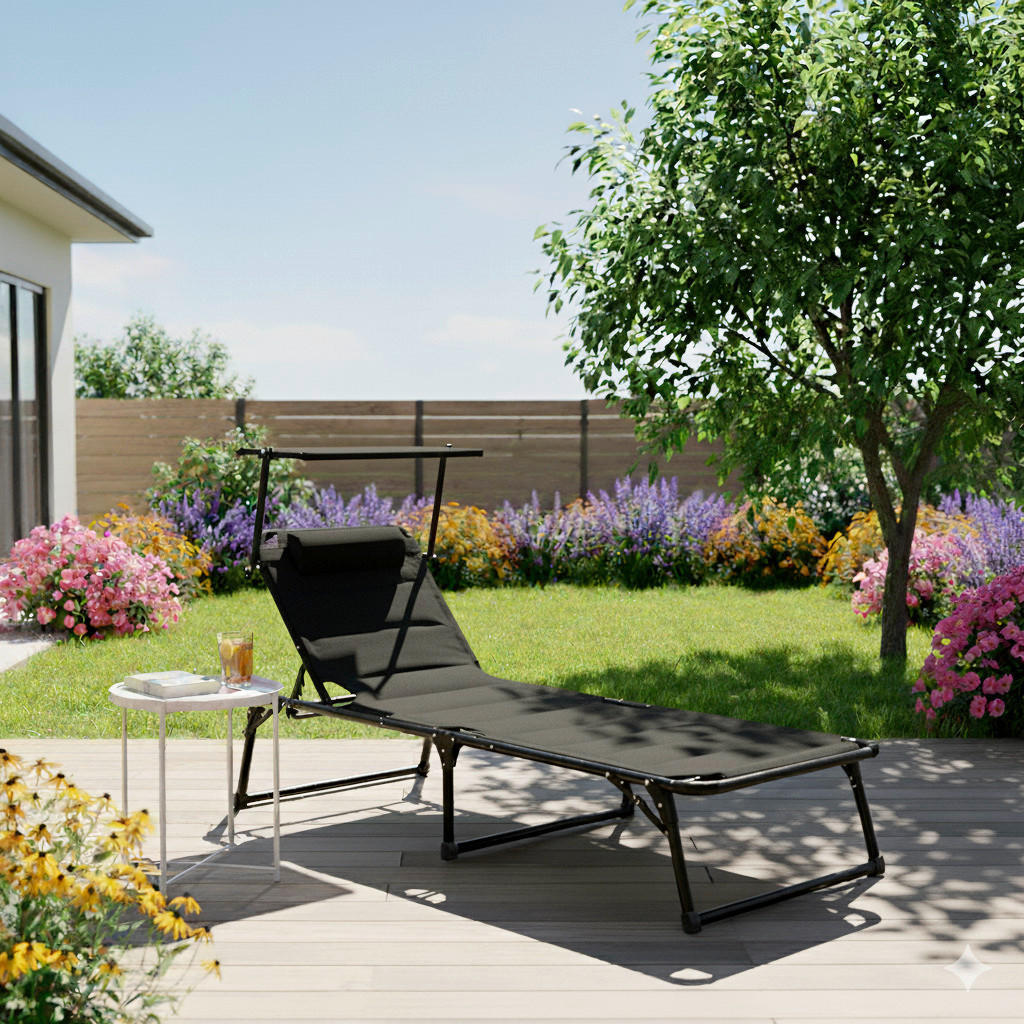 Sonnenliege Aluminium Schwarz Lxbxh: 193x67x32 Cm