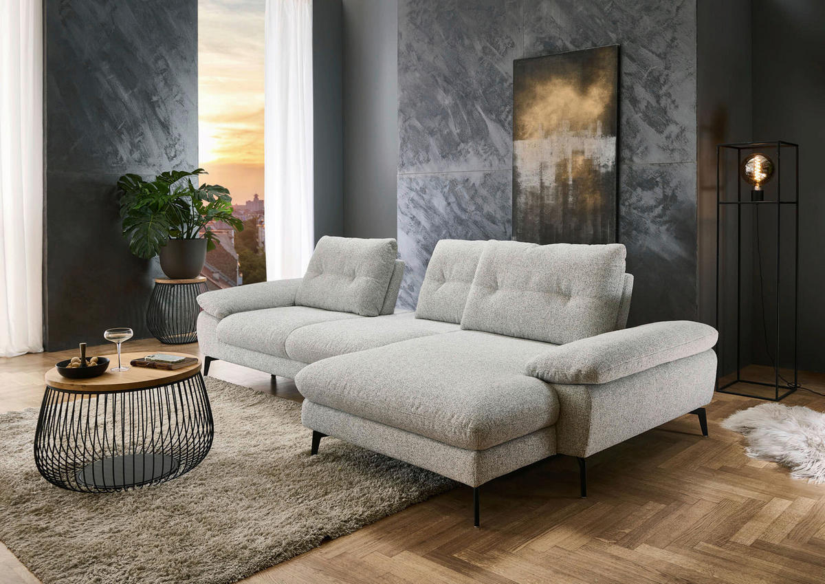 ECKSOFA Hellgrau Flachgewebe  - Hellgrau/Schwarz, Design, Textil/Metall (303/168cm) - Valdera