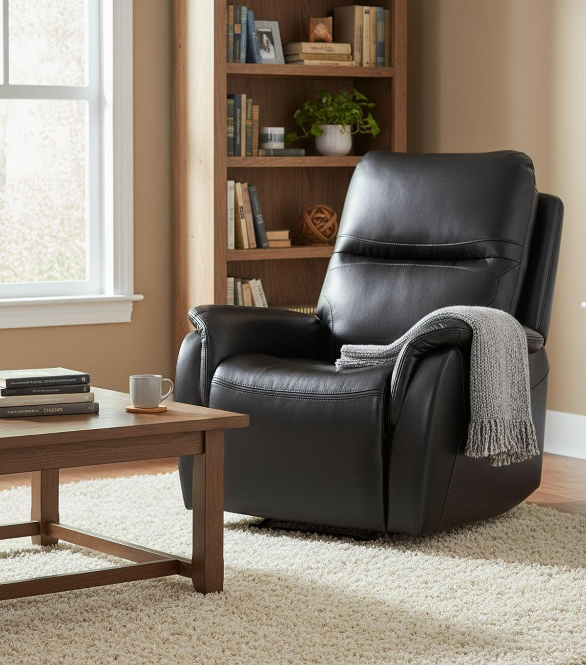 FERNSEHSESSEL  mit Lederlook Schwarz  - Schwarz, KONVENTIONELL, Kunststoff/Textil (86/107/91cm) - P & B