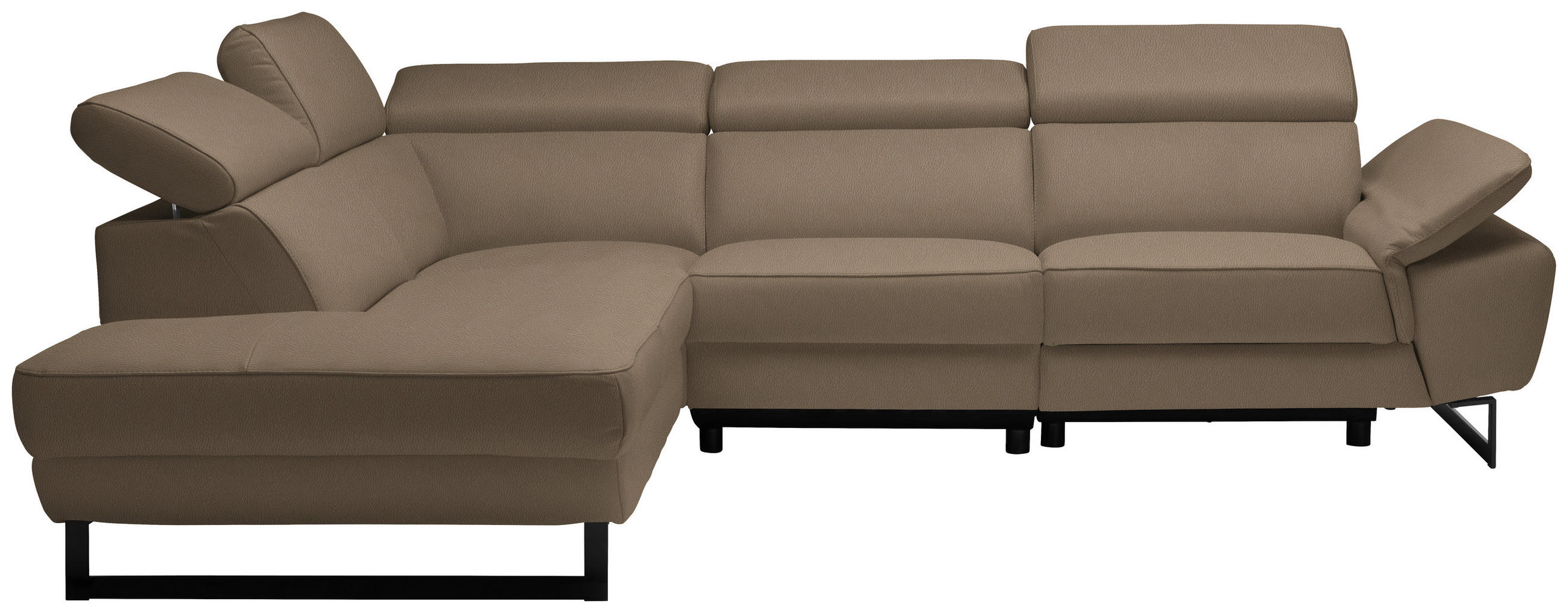 ECKSOFA in Echtleder Hellbraun  - Hellbraun/Schwarz, Design, Leder/Metall (225/281cm) - Celina Home