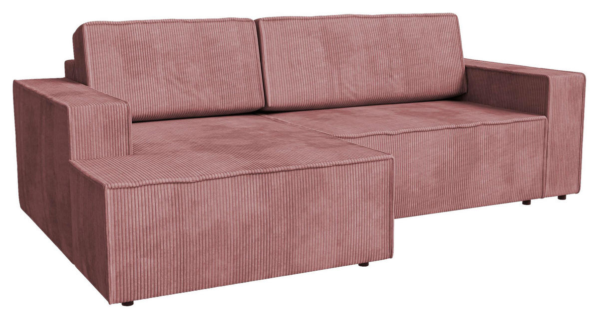 ECKSOFA inkl. Funktionen Altrosa Cord  - Schwarz/Altrosa, MODERN, Kunststoff/Textil (149/245cm) - Stylife