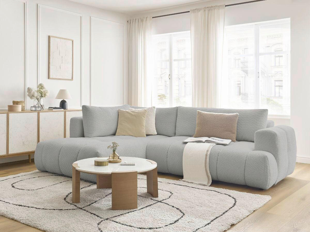 ECKSCHLAFSOFA FUJI Bouclé Hellgrau  inkl.  - Hellgrau/Schwarz, MODERN, Kunststoff/Textil (204/282cm)