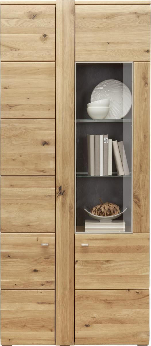 VITRINE in furniert, massiv Eiche Eichefarben, Schieferfarben  - Schieferfarben/Eichefarben, KONVENTIONELL, Glas/Holz (89/205/38cm) - Voleo
