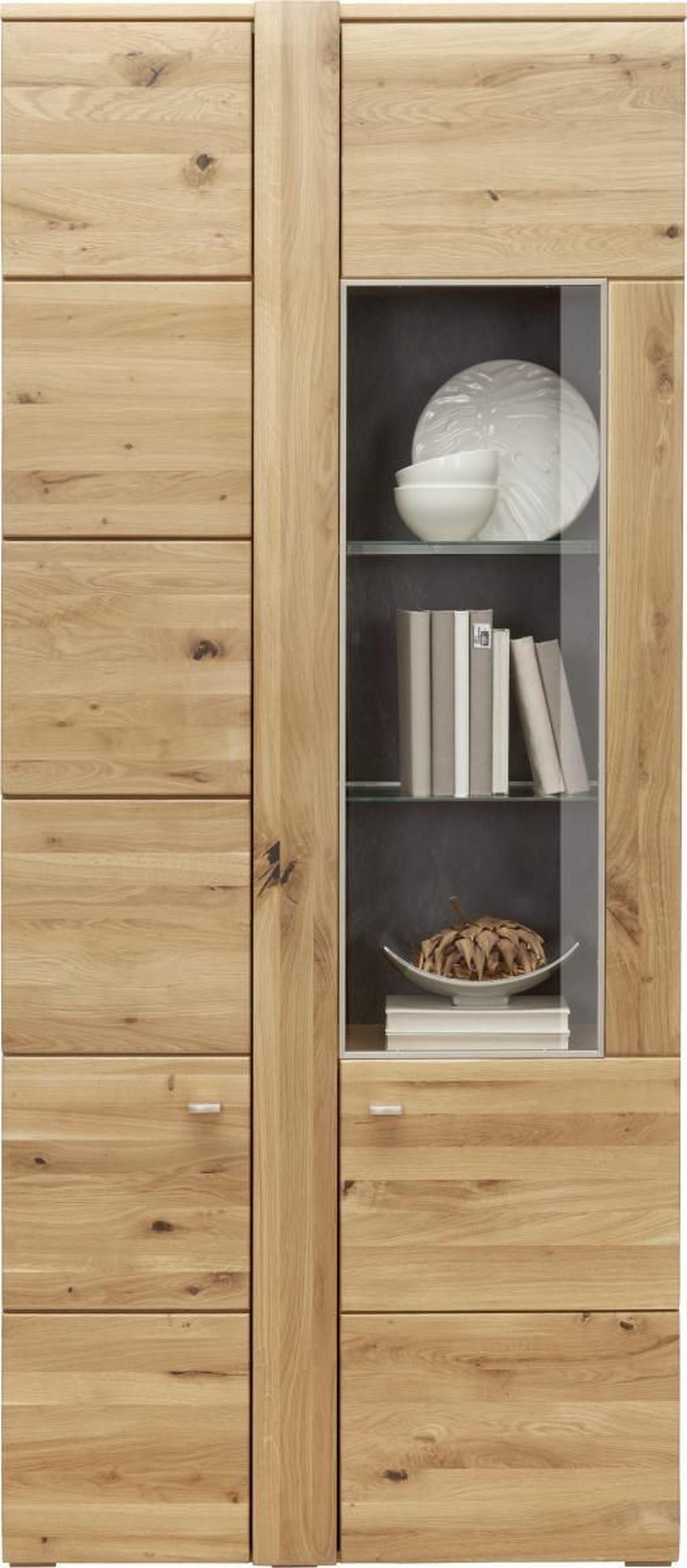 VITRINE in furniert, massiv Eiche Eichefarben, Schieferfarben  - Schieferfarben/Eichefarben, KONVENTIONELL, Glas/Holz (89/205/38cm) - Voleo