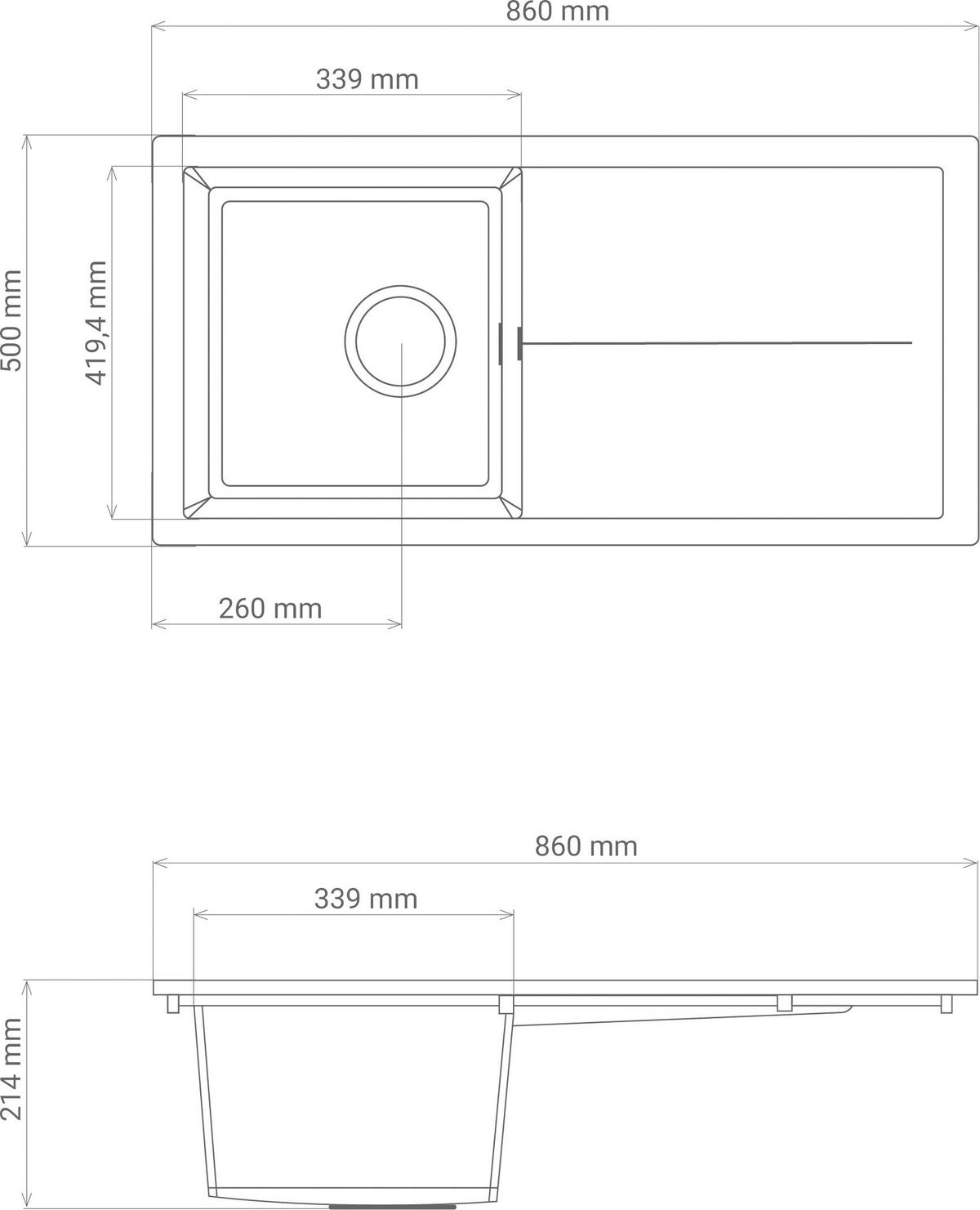 DISKHO 17501000860500701-83  - grå, Basics, glas/plast (86/21,4/50cm) - Respekta