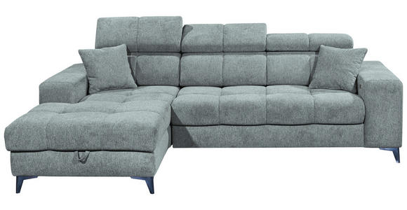 ECKSOFA Hellblau Chenille Zierkissen, Bettkasten, Rücken echt, Kopfteilverstellung, Sitztiefenverstellung  - Schwarz/Hellblau, KONVENTIONELL, Kunststoff/Textil (172/268cm) - Carryhome